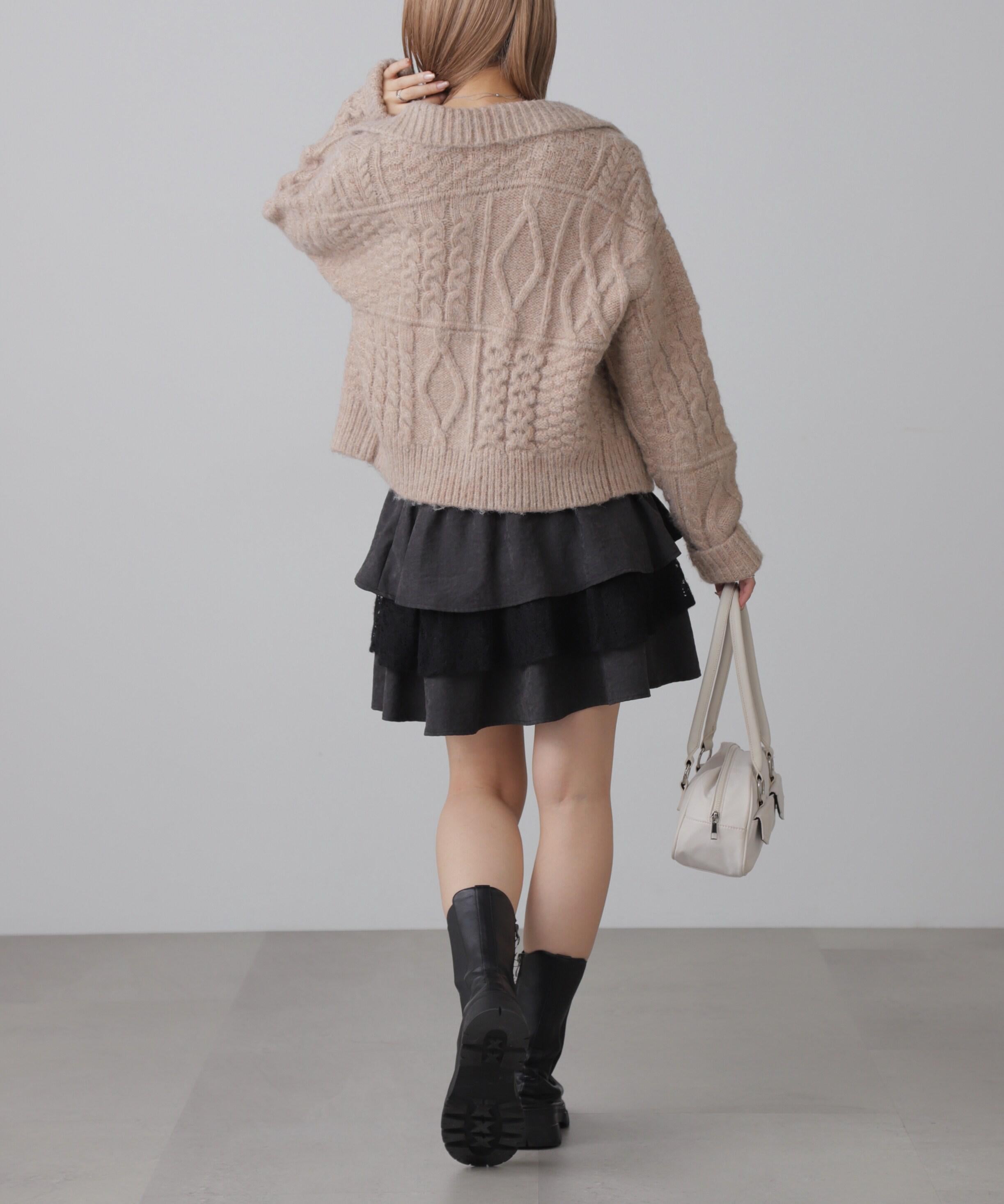 起毛レースティアードミニスカート ブラック