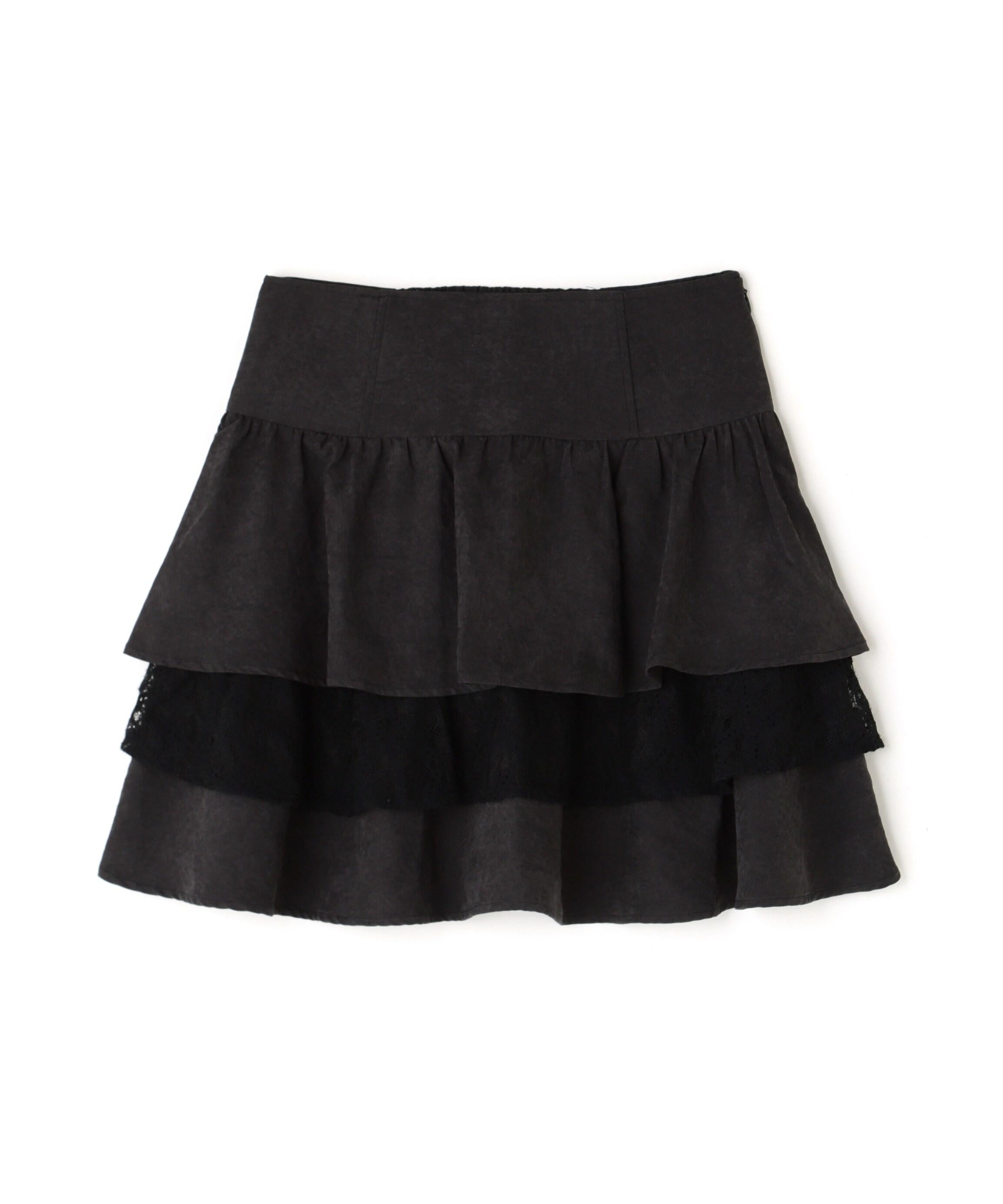 起毛レースティアードミニスカート ブラック