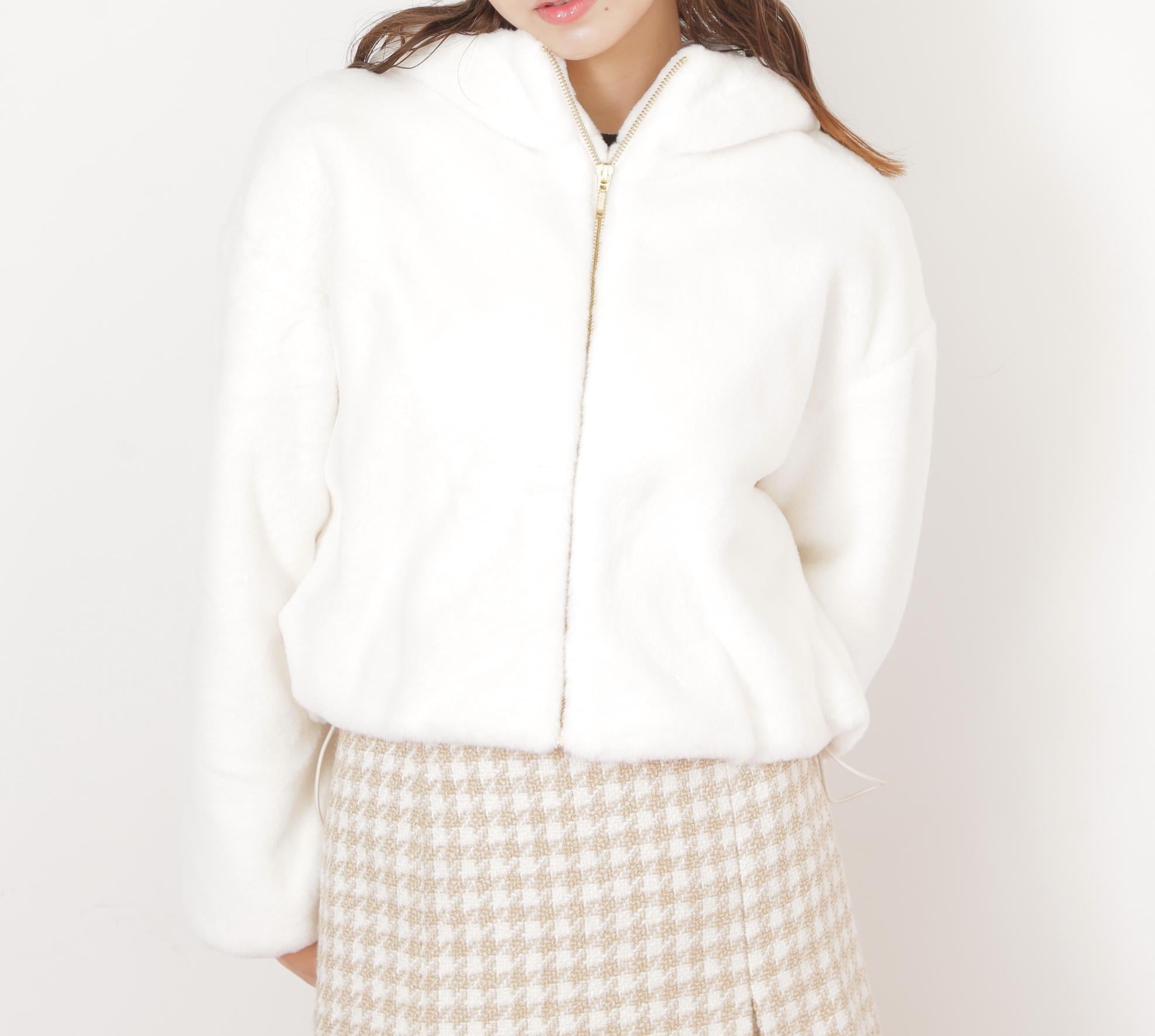 フェイクファーフーディー ホワイト