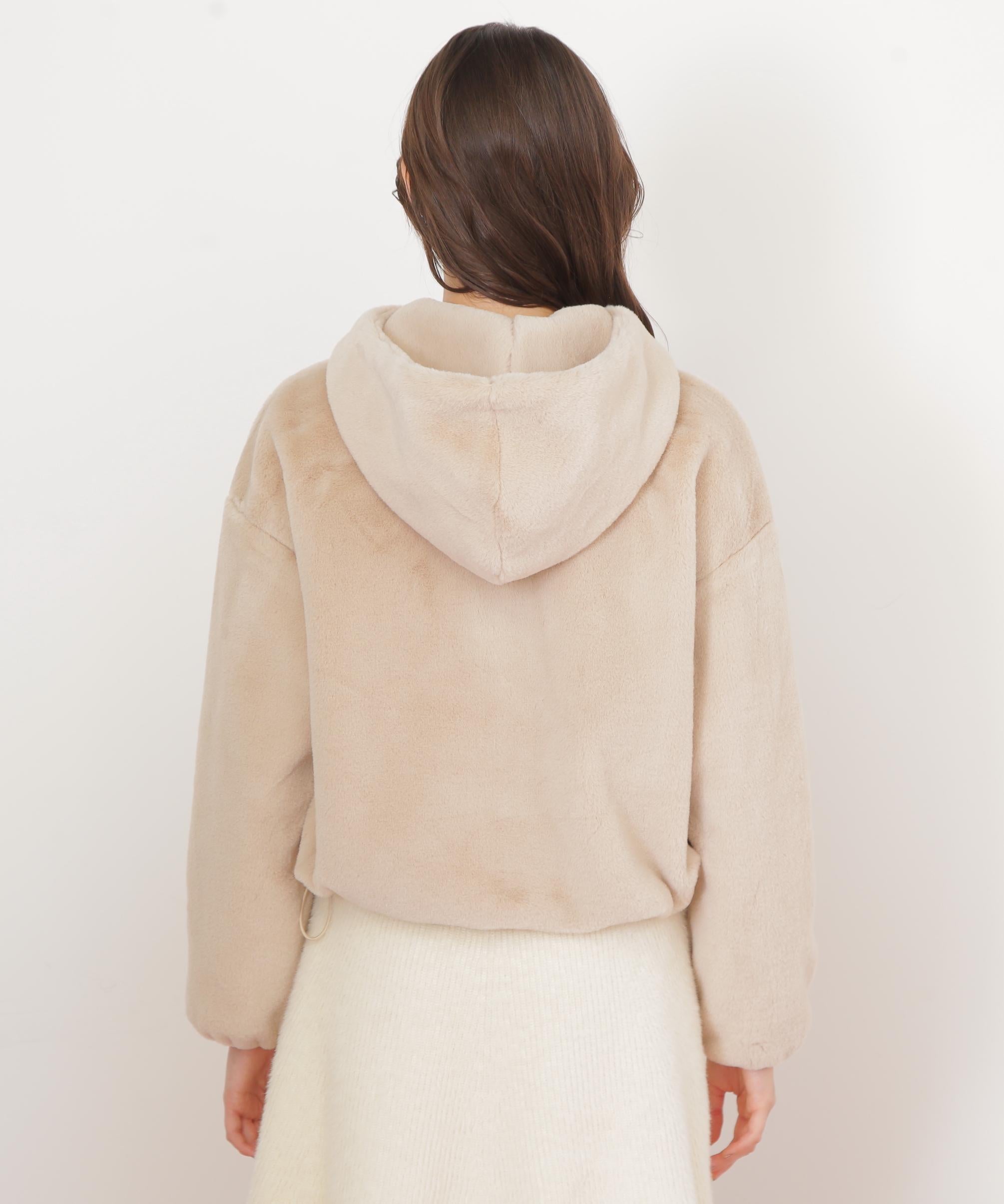 フェイクファーフーディー ベージュ