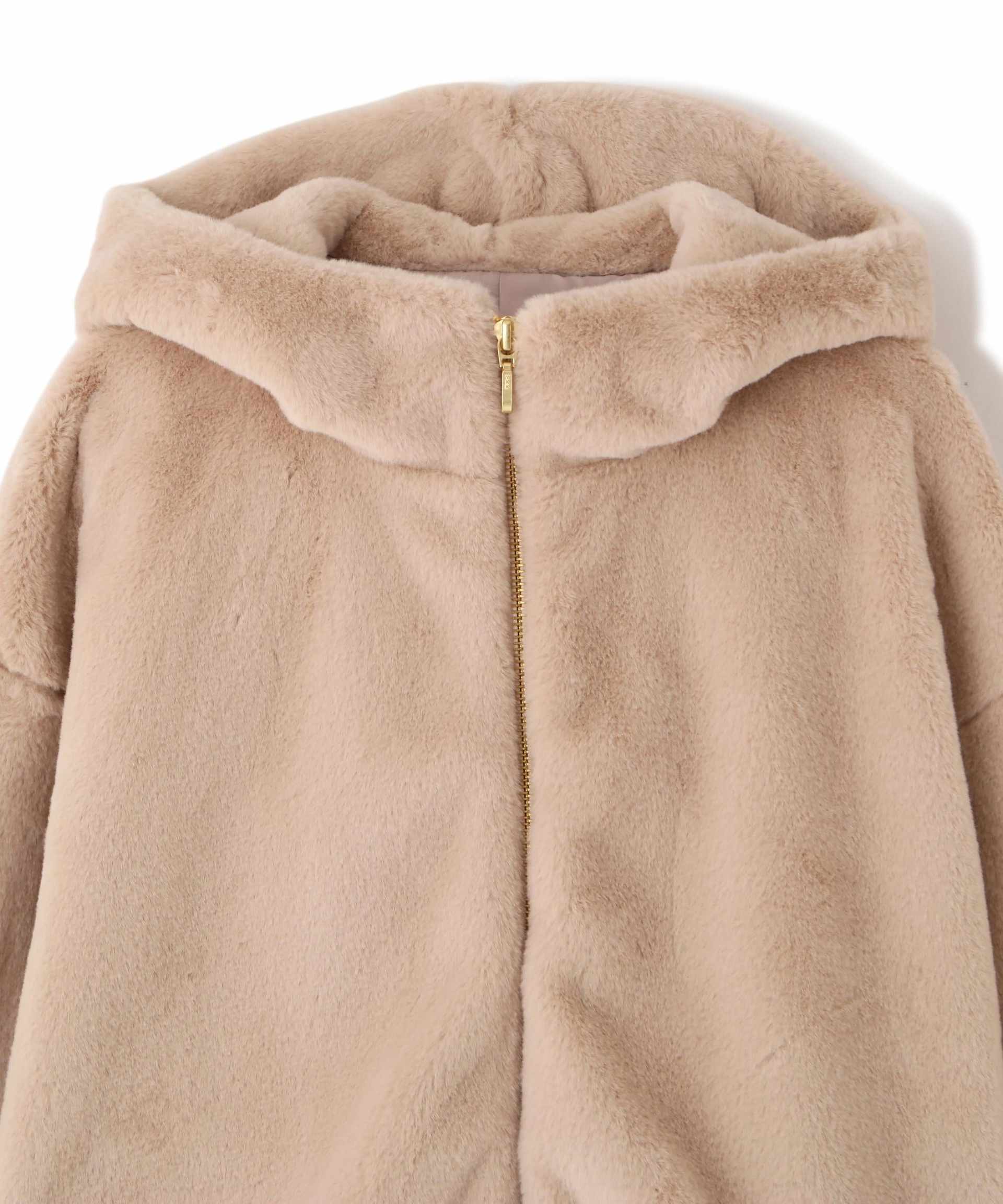 フェイクファーフーディー ベージュ