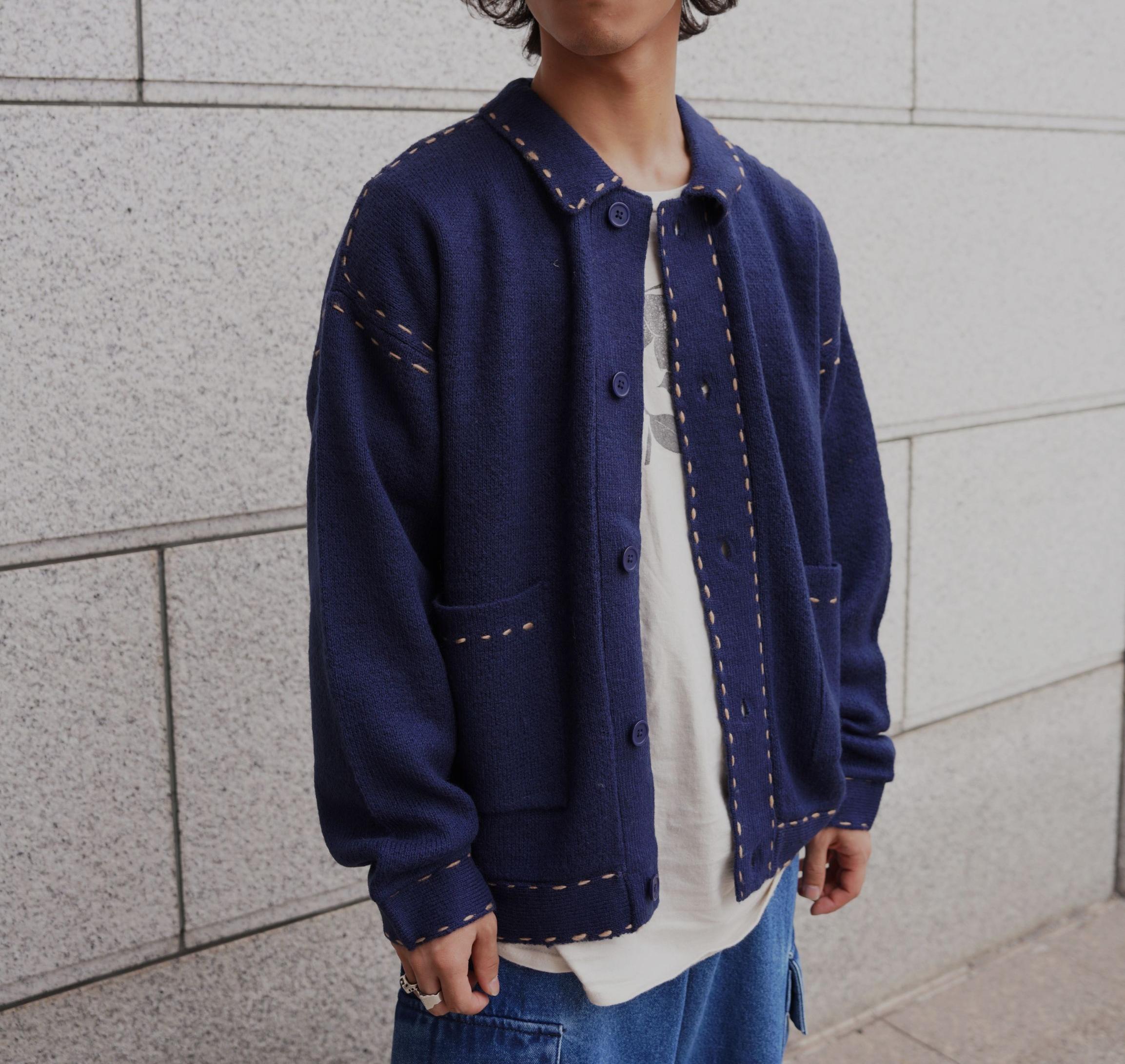 B omnivore/ビーオムニボー 起毛KNIT HAND JACKET ネイビー