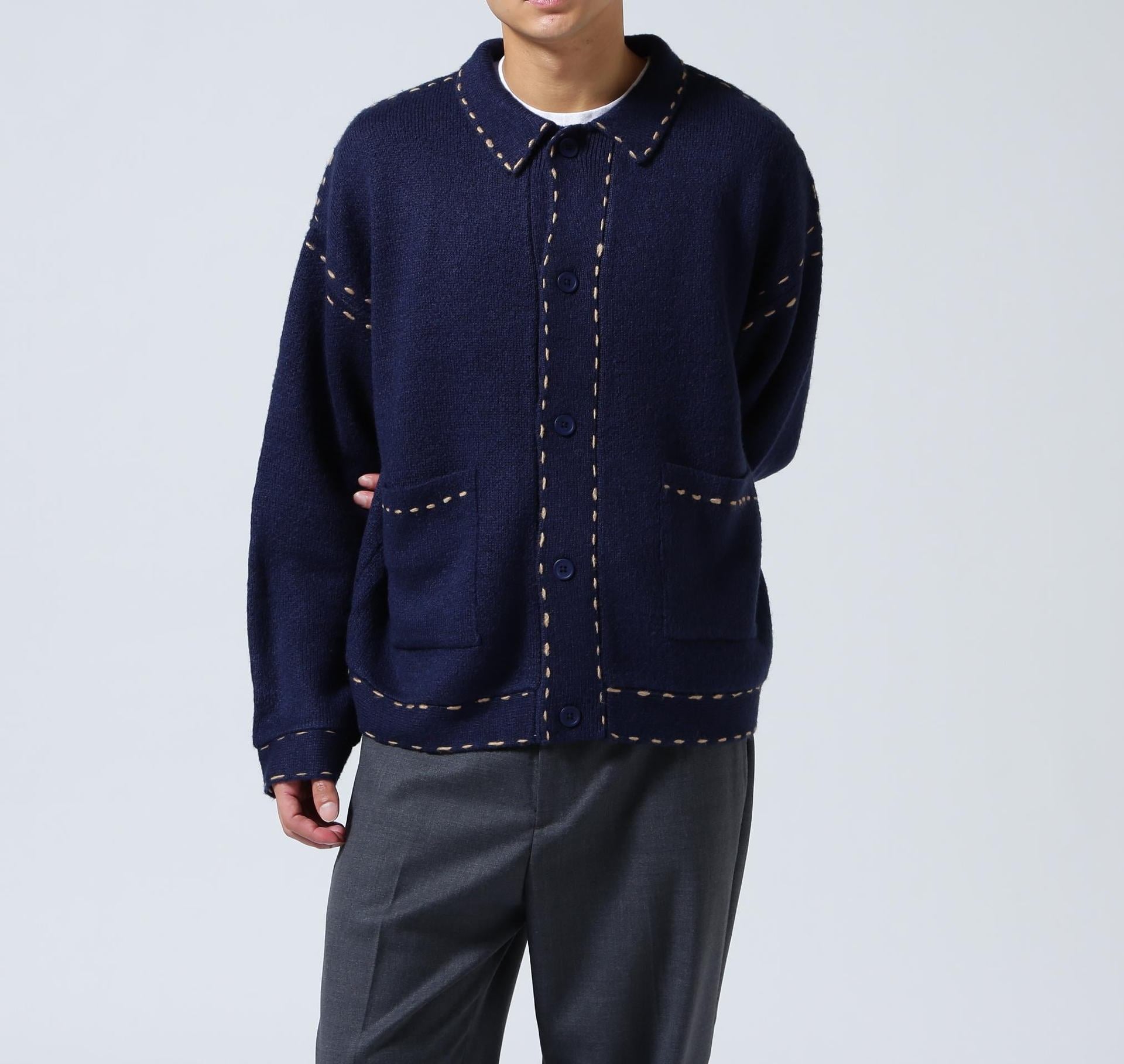 B omnivore/ビーオムニボー 起毛KNIT HAND JACKET ネイビー