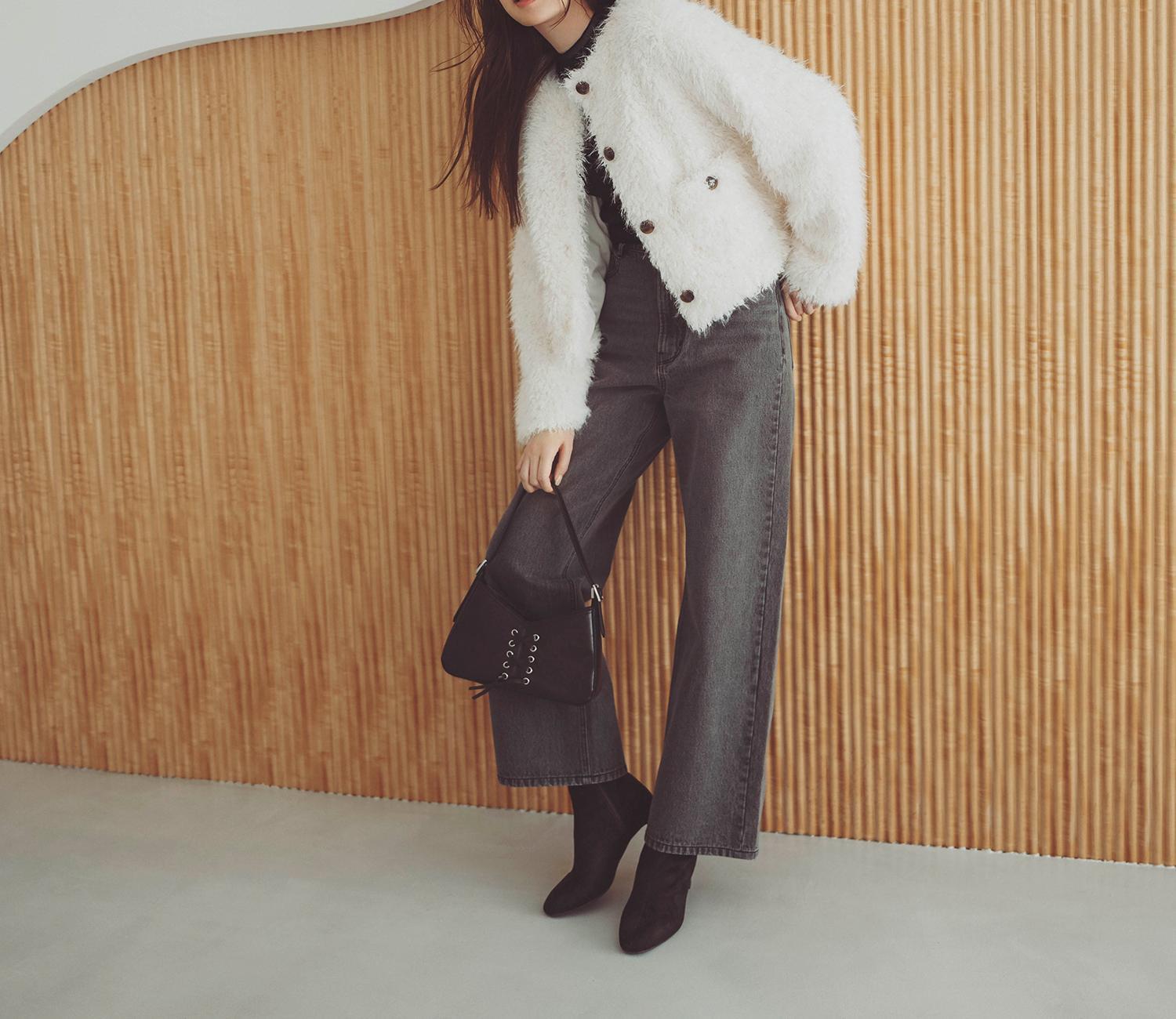 カーリーフェイクファージャケット オフホワイト1