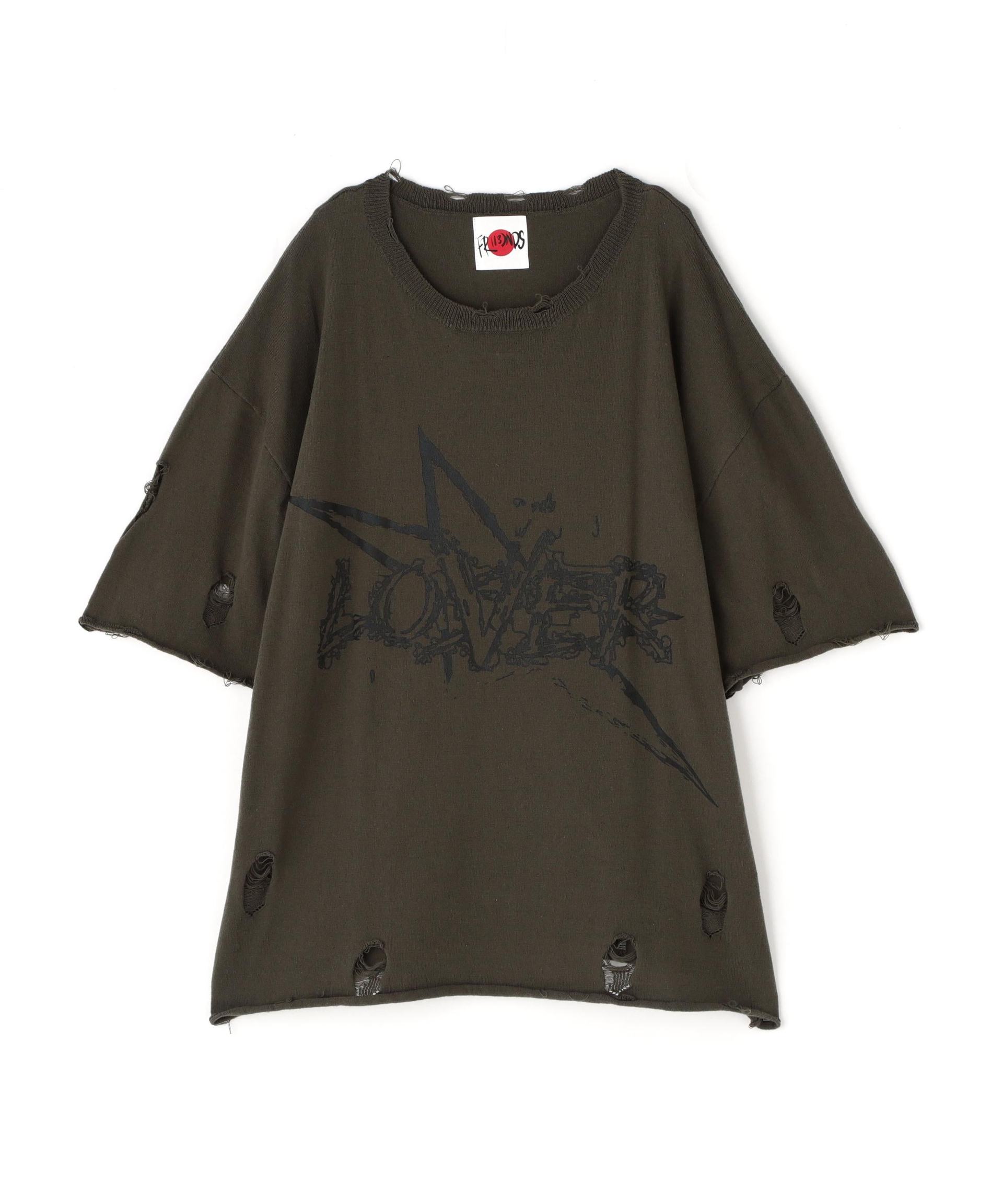 F><13NDS/フレンズ/G>APHIC KNIT TEE カーキ