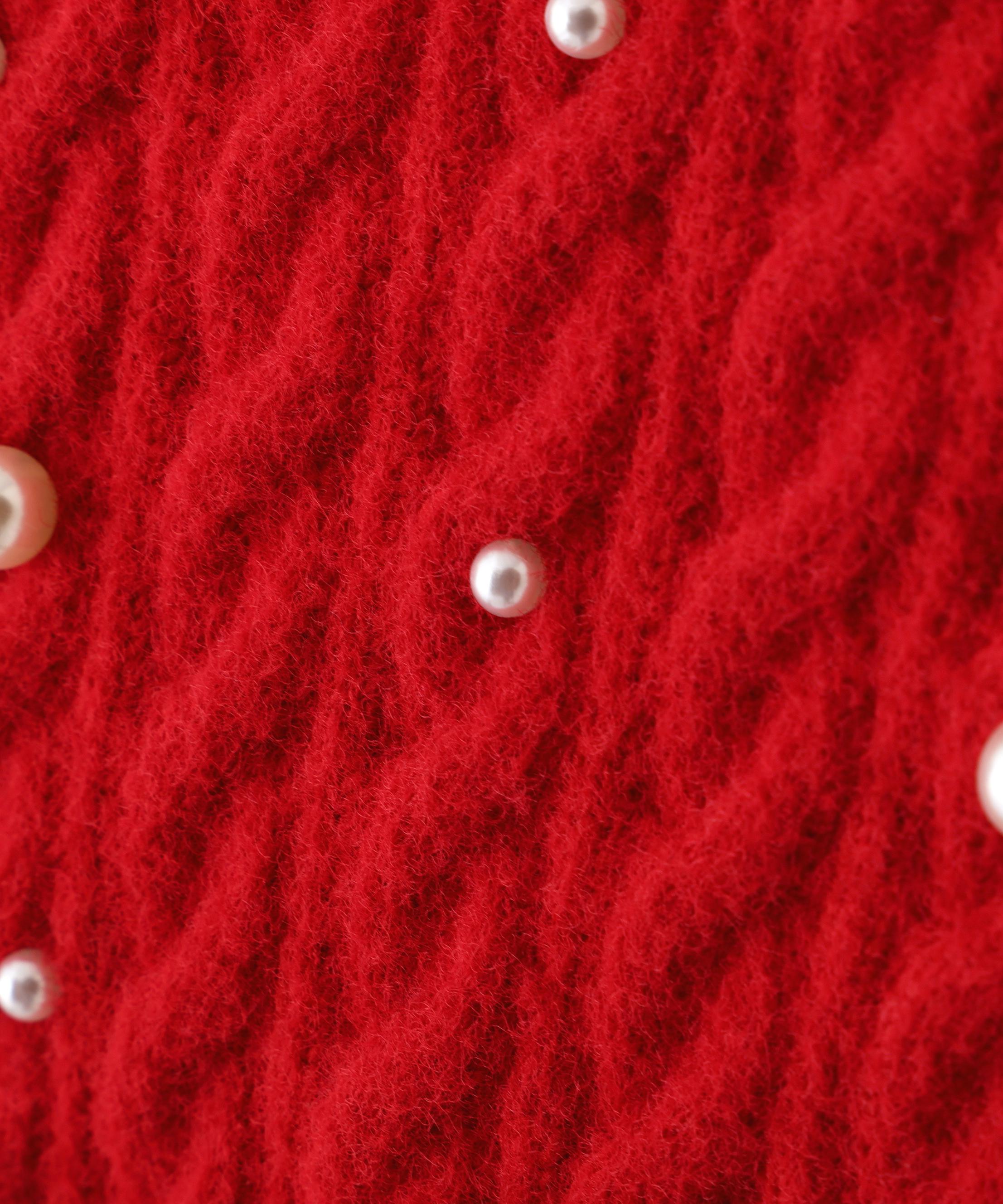 ランダムパールミニケーブルニット レッド