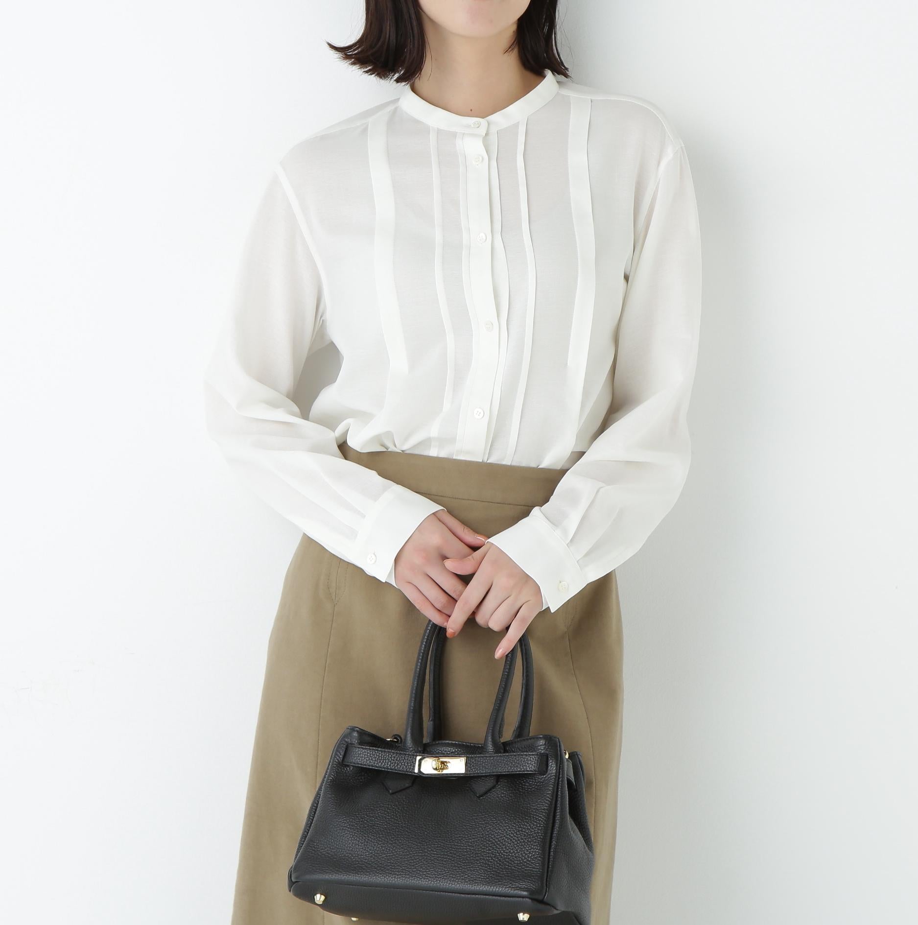 コットンジョーゼットボイルバンドシャツブラウス ホワイト