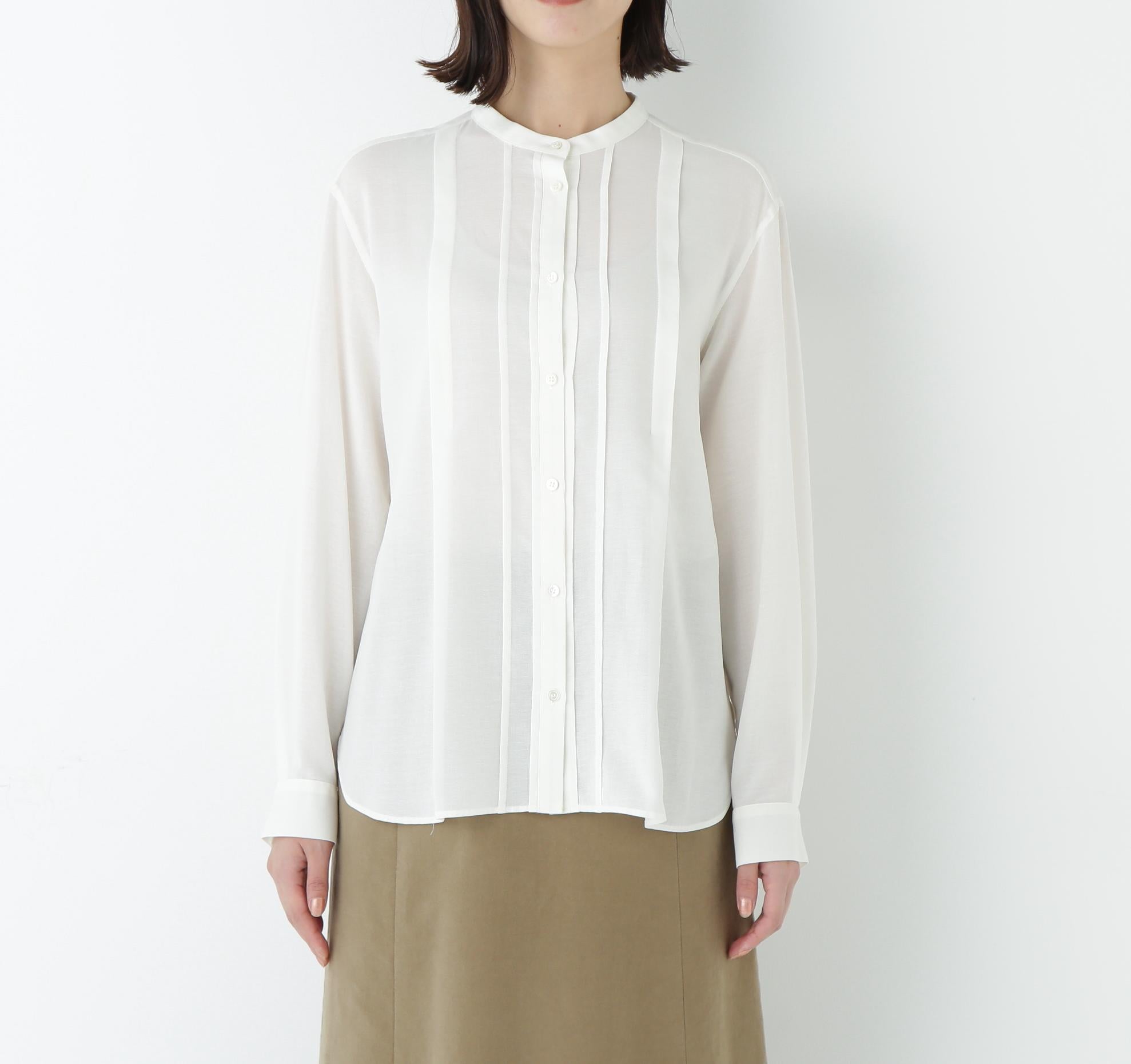 コットンジョーゼットボイルバンドシャツブラウス ホワイト