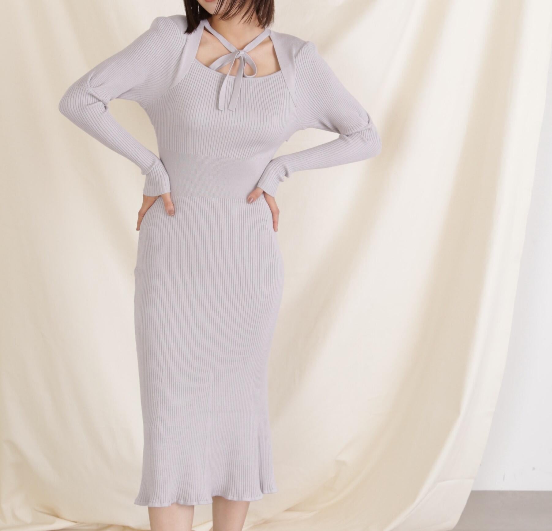 2-Way Ribbon Choker Knit Dress 2-Way Ribbon Choker Knit Dress