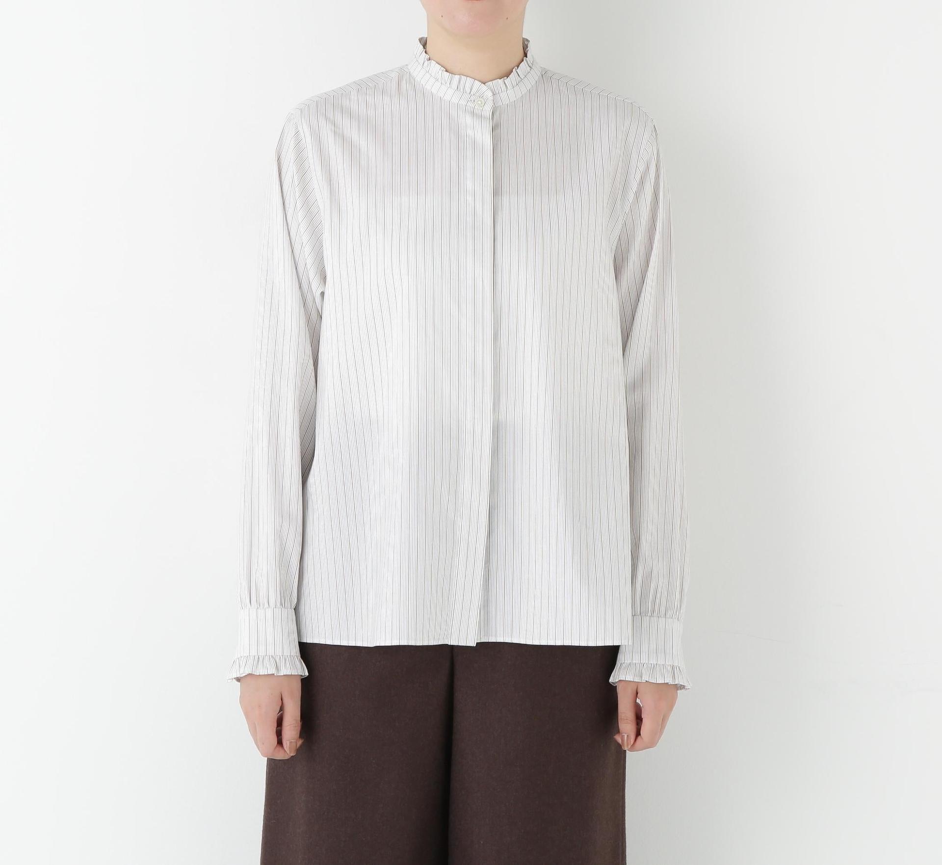 スタンドフリルブラウス ホワイト×ベージュストライプ3