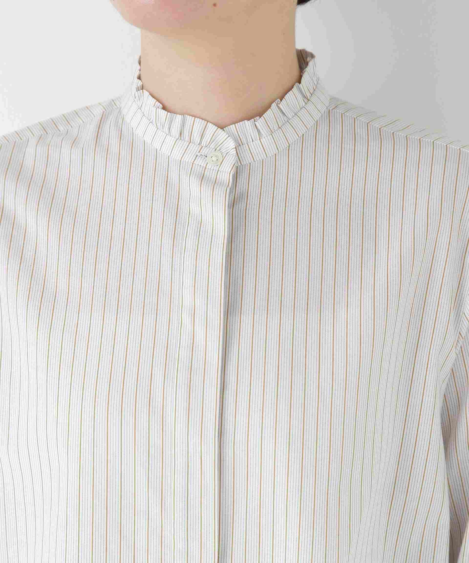 スタンドフリルブラウス ホワイト×ベージュストライプ3