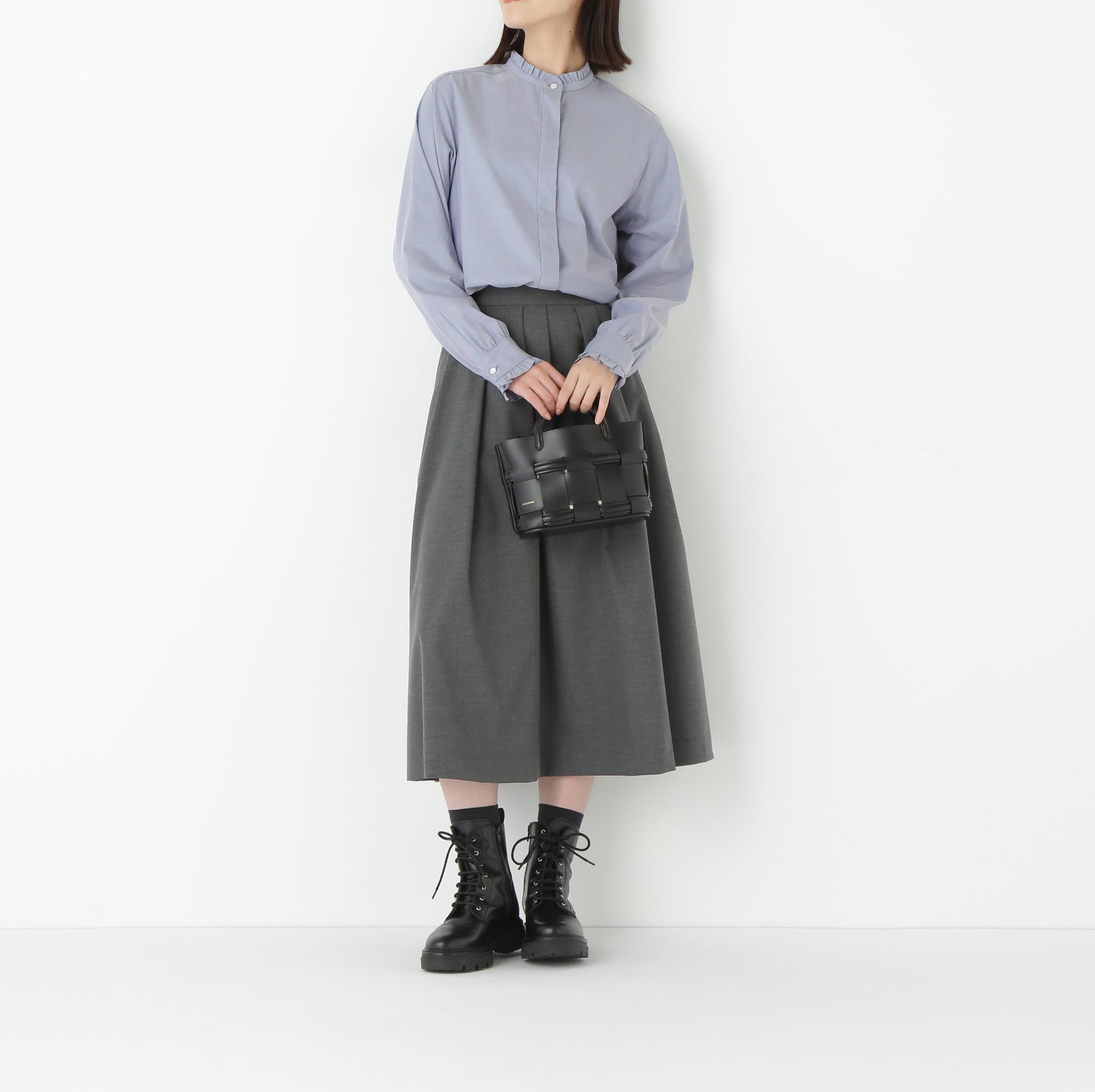 スタンドフリルブラウス ブルー×ピンクストライプ3