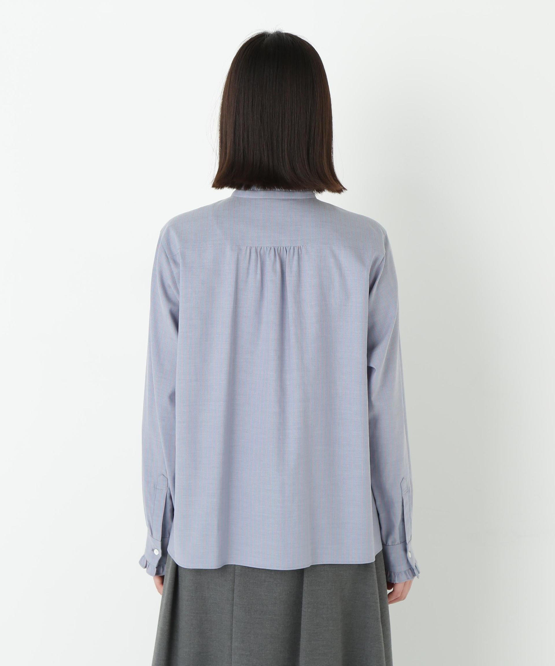 スタンドフリルブラウス ブルー×ピンクストライプ3