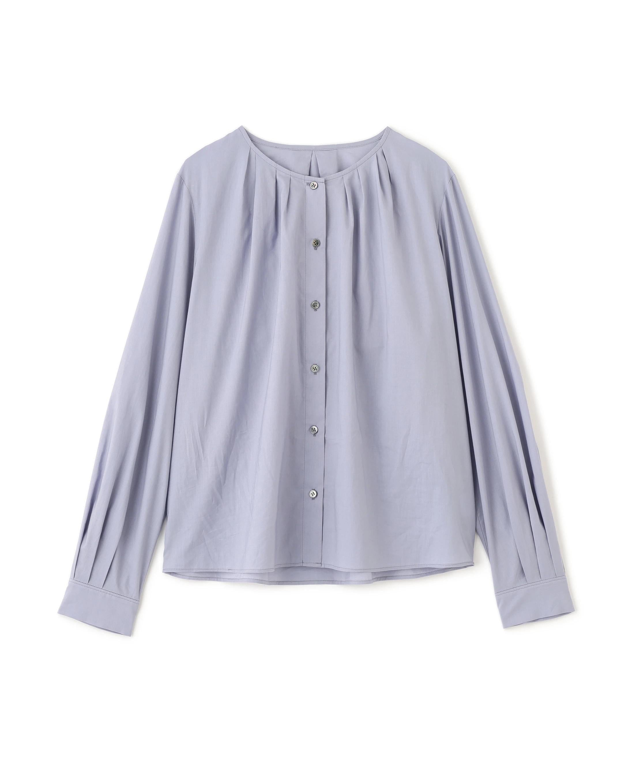 ノーカラータックブラウス ブルー
