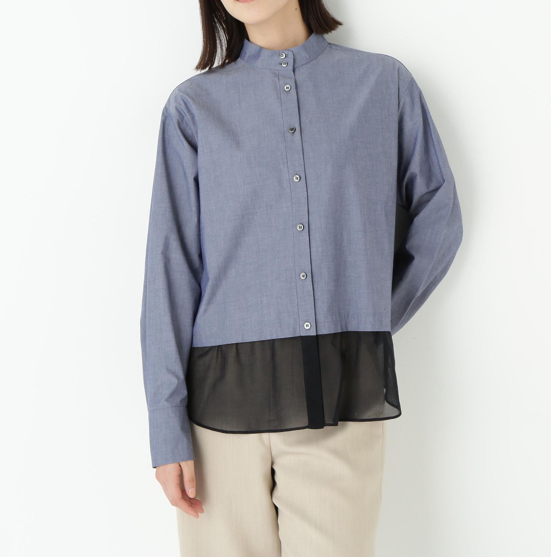 シアーヘムドッキングハイネックブラウス ネイビー