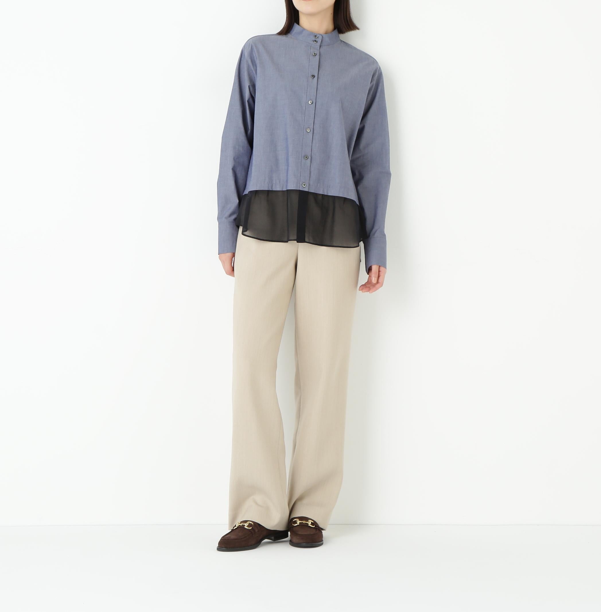 シアーヘムドッキングハイネックブラウス ネイビー