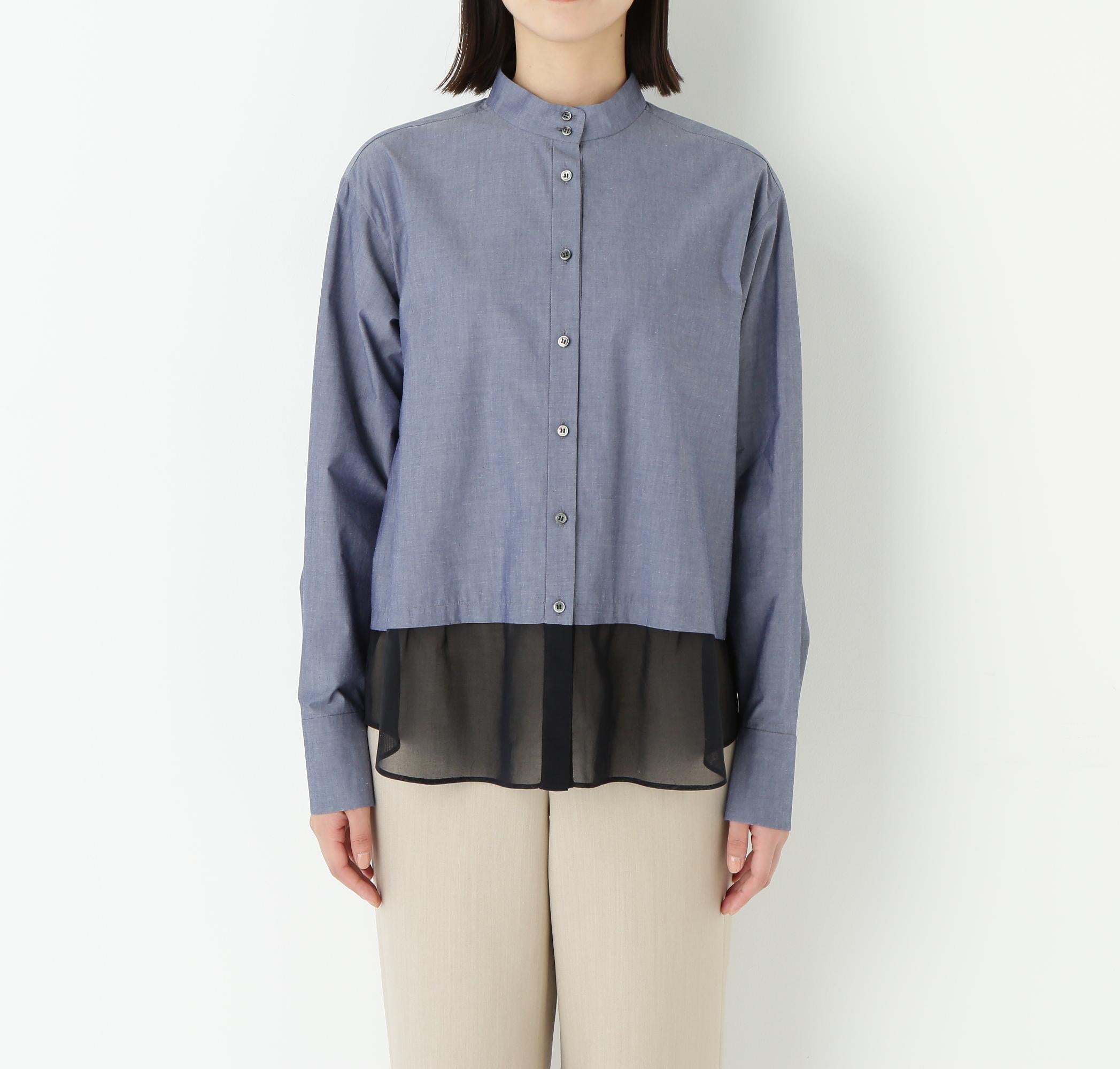 シアーヘムドッキングハイネックブラウス ネイビー