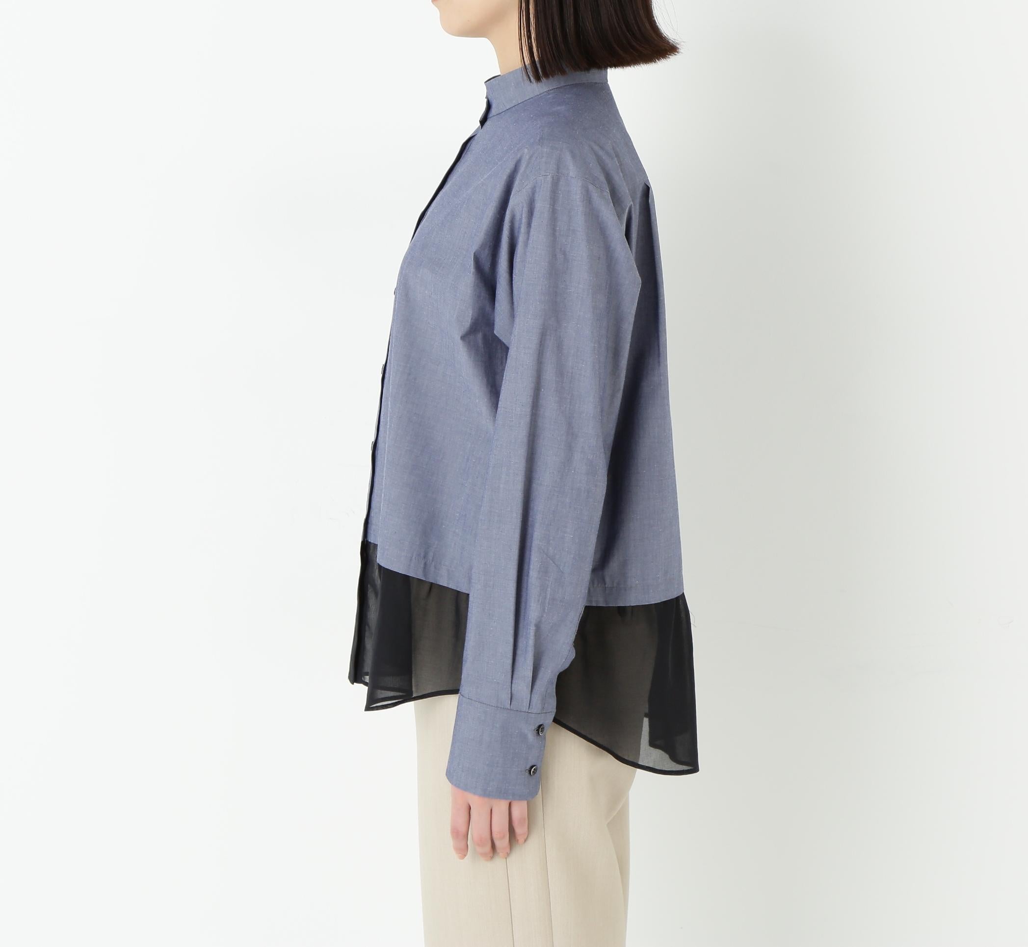 シアーヘムドッキングハイネックブラウス ネイビー