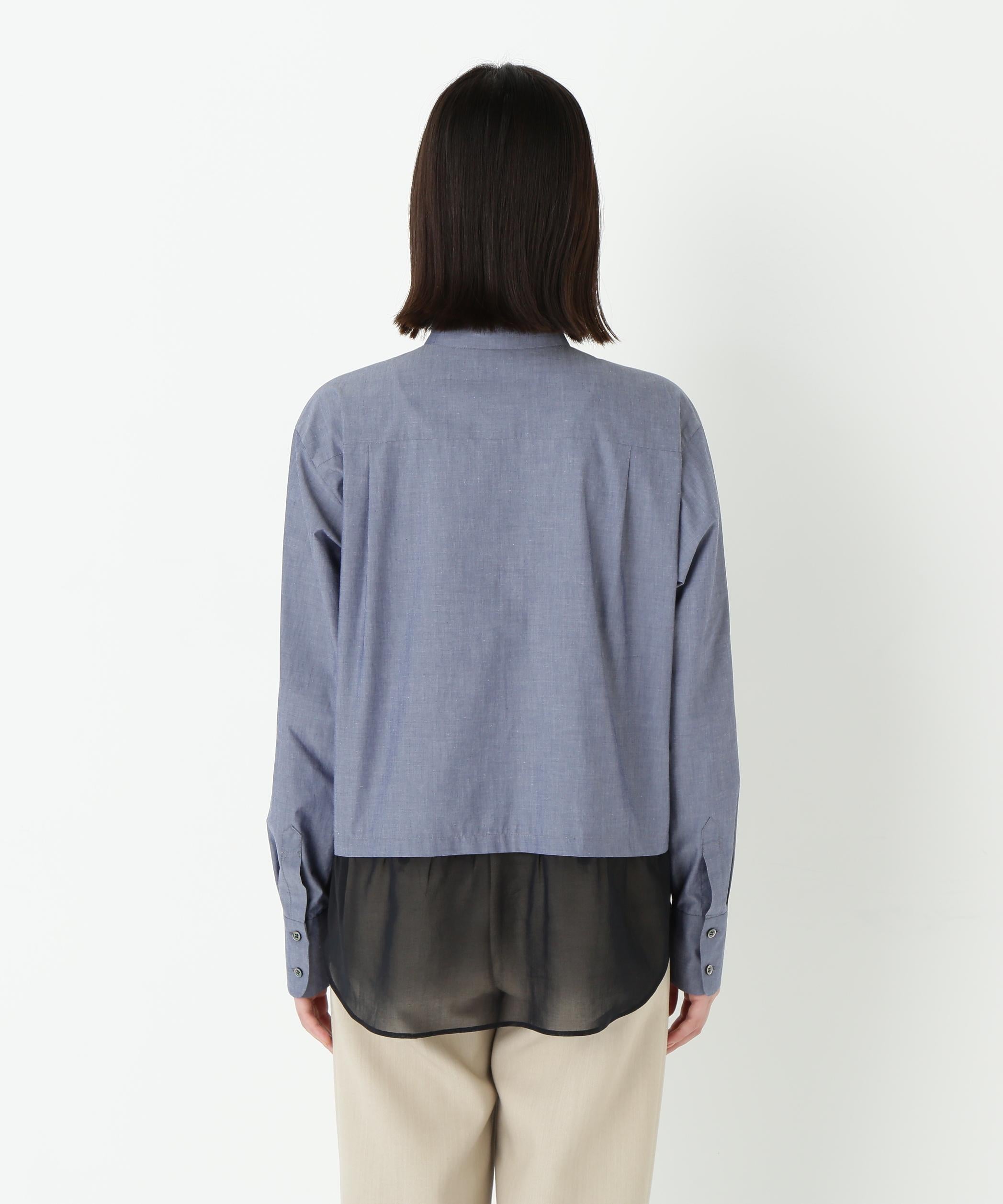 シアーヘムドッキングハイネックブラウス ネイビー