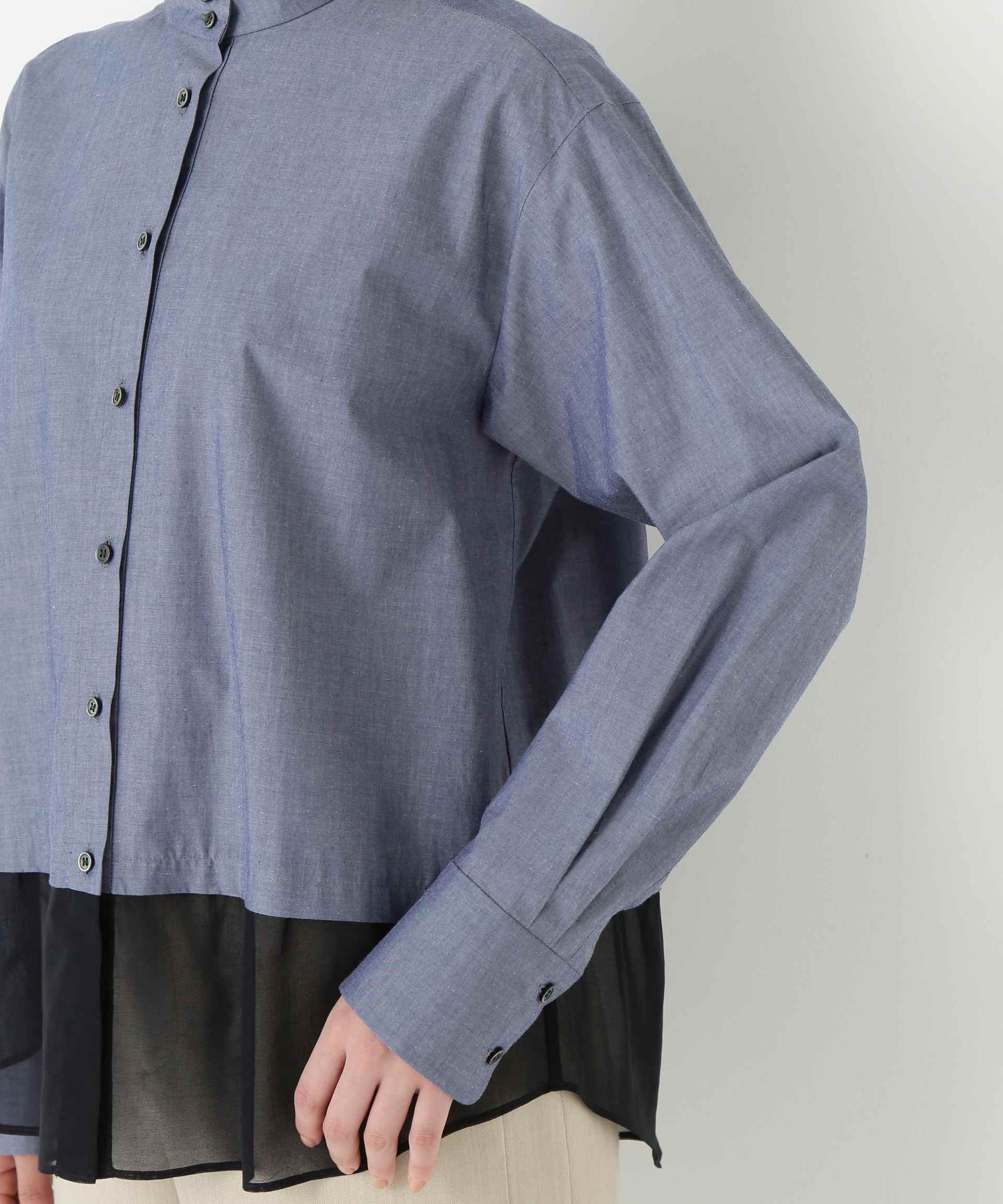 シアーヘムドッキングハイネックブラウス ネイビー