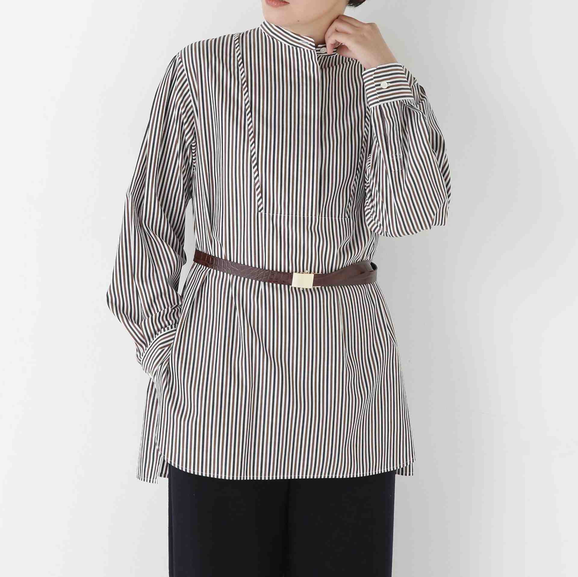 ストライプオーバーブラウス ブラウンストライプ3