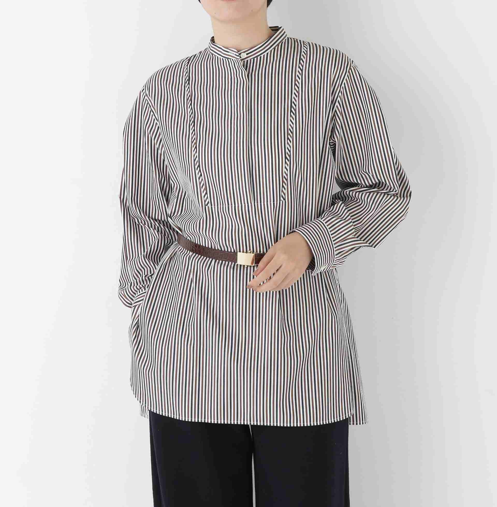 ストライプオーバーブラウス ブラウンストライプ3