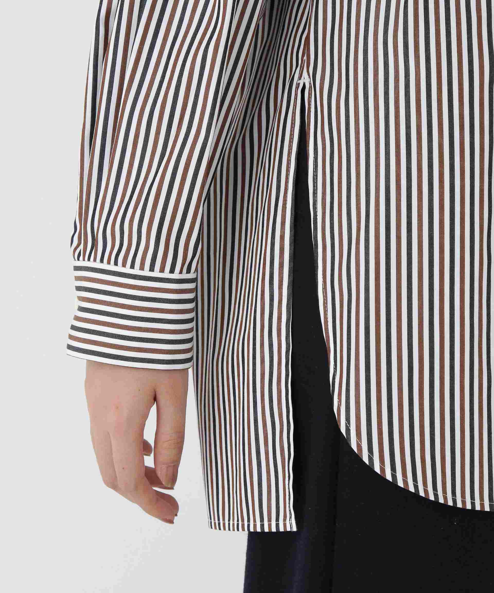 ストライプオーバーブラウス ブラウンストライプ3