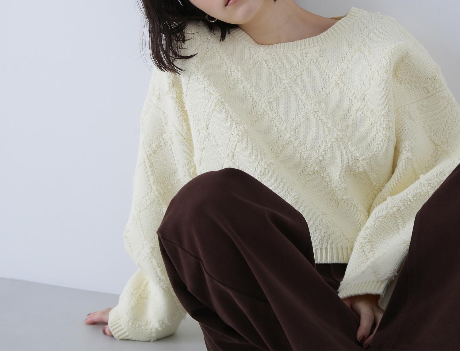 ダイヤ柄クロップドニット イエロー