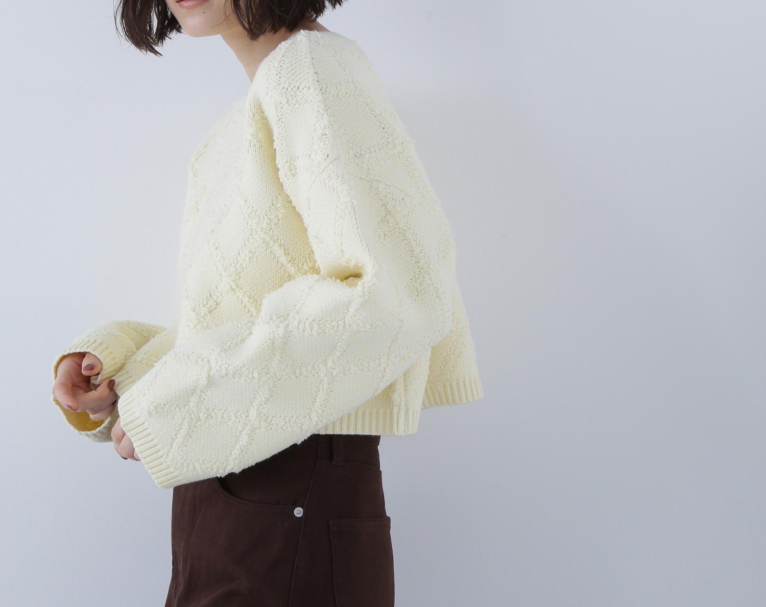 ダイヤ柄クロップドニット イエロー