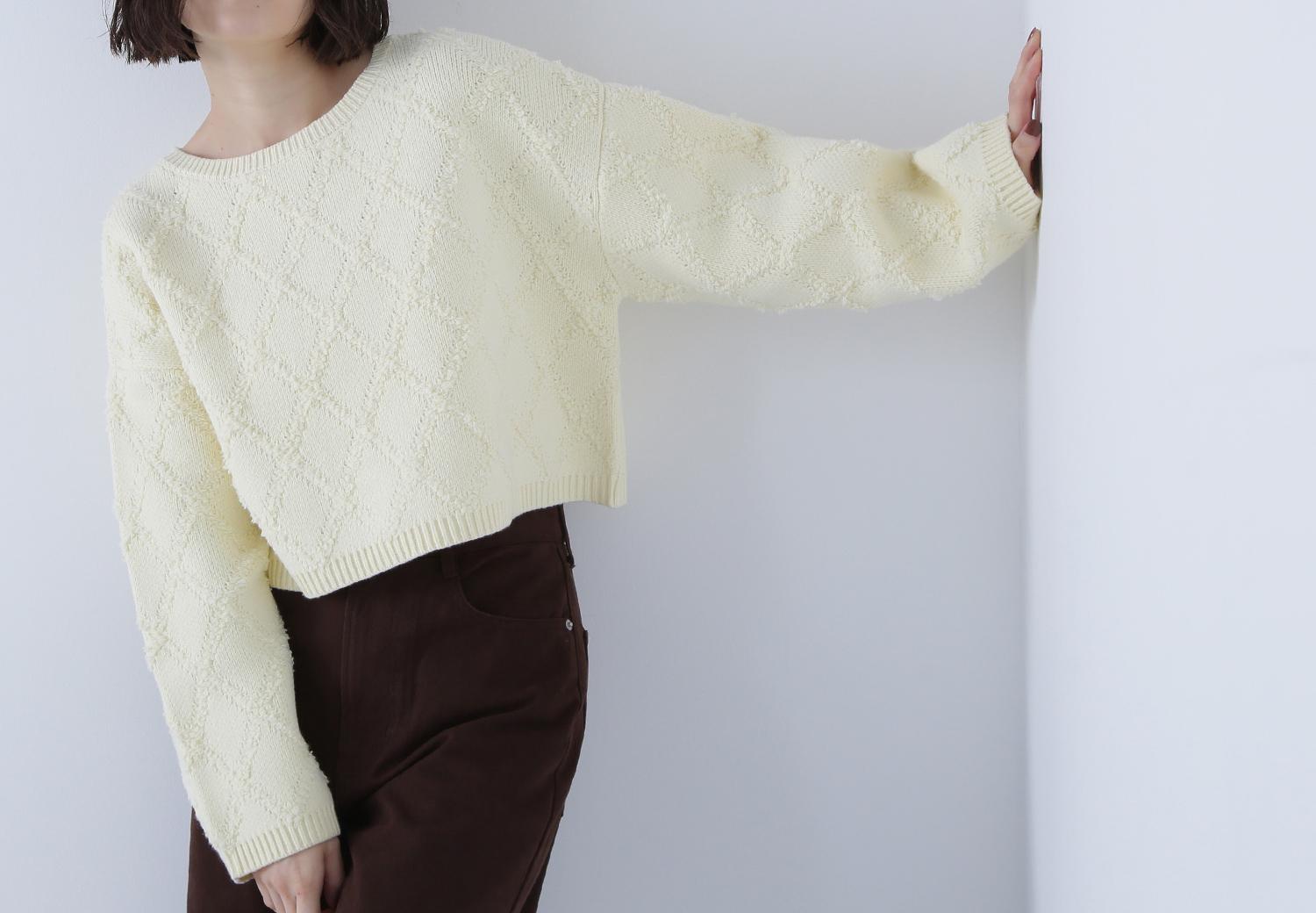 ダイヤ柄クロップドニット イエロー