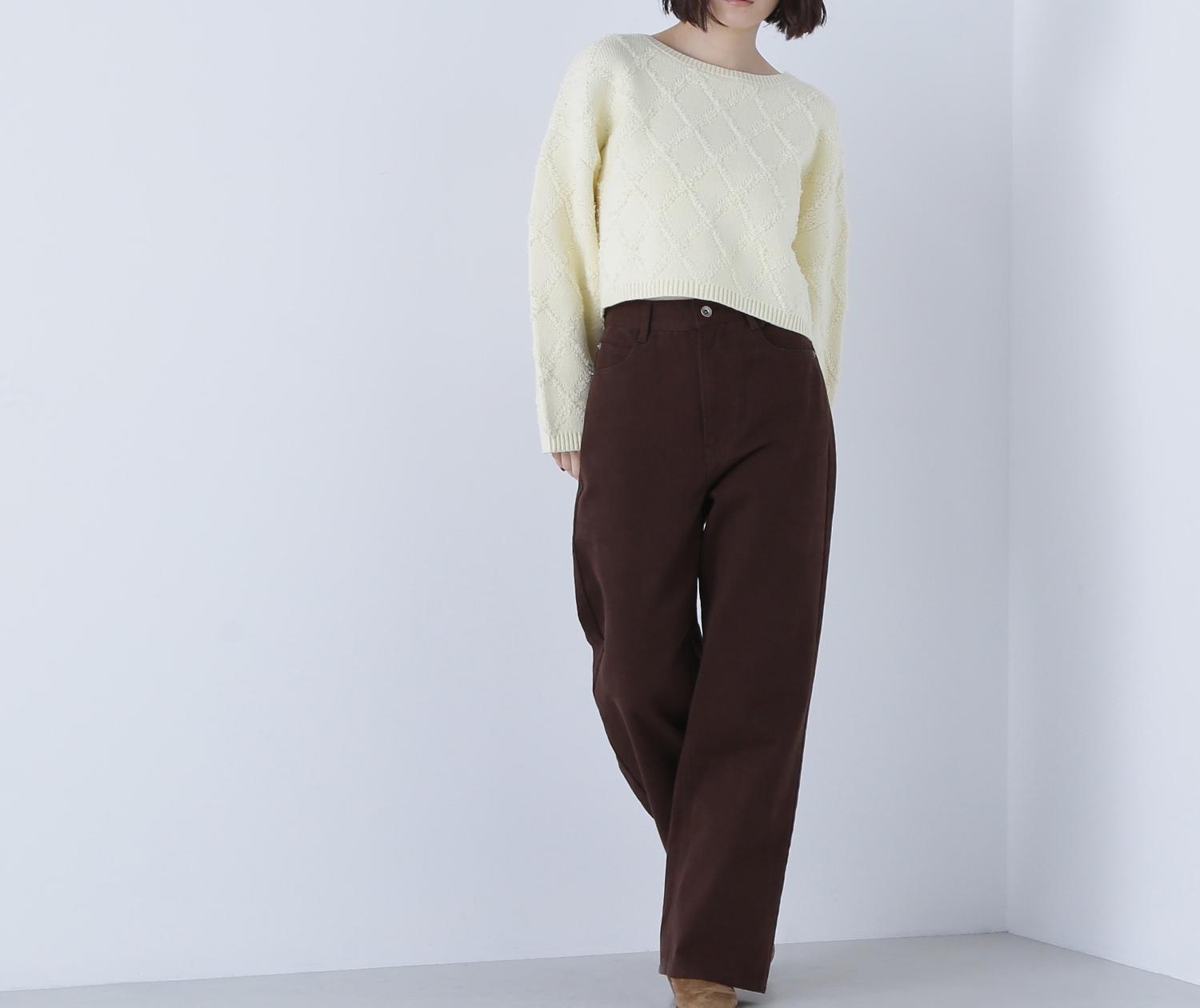 ダイヤ柄クロップドニット イエロー