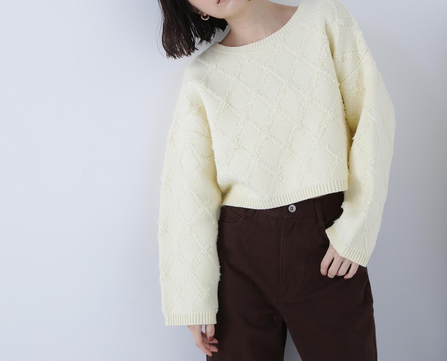 ダイヤ柄クロップドニット イエロー