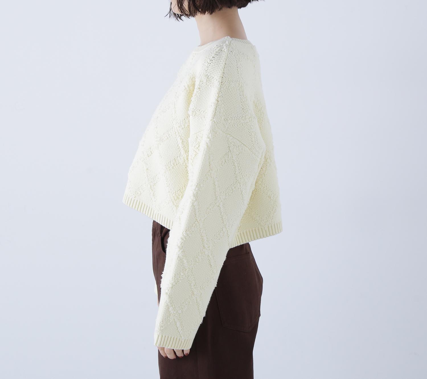 ダイヤ柄クロップドニット イエロー