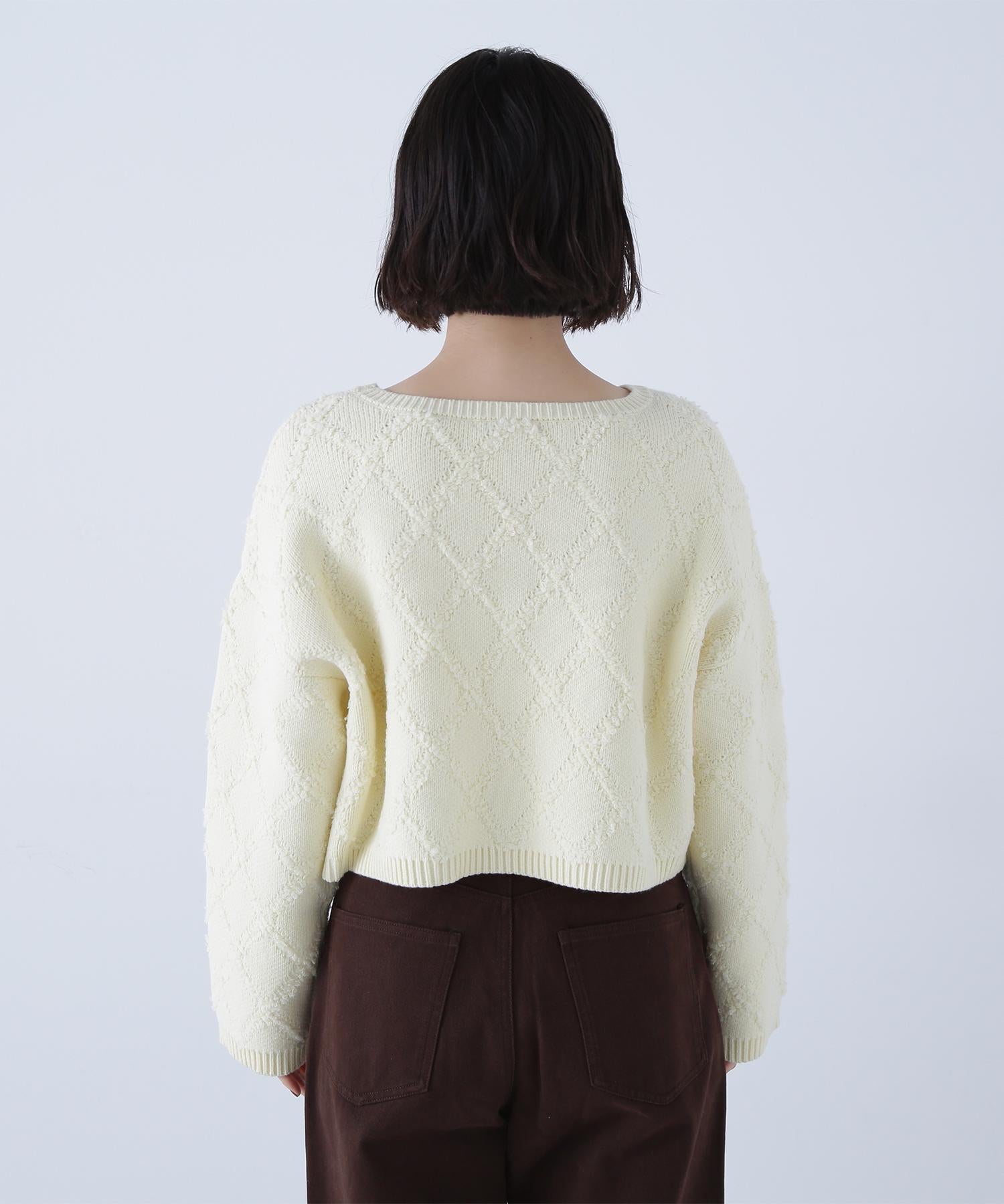 ダイヤ柄クロップドニット イエロー