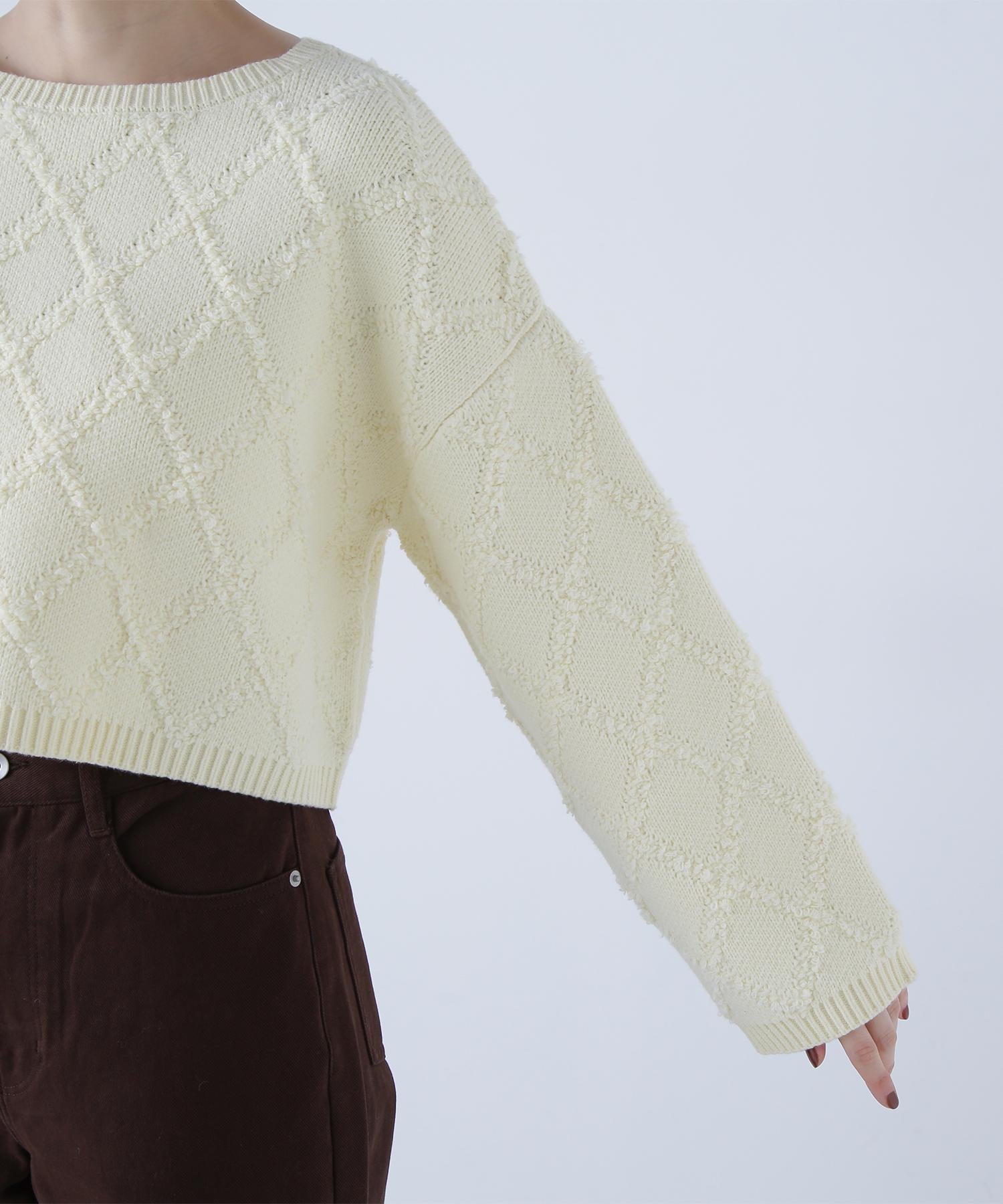 ダイヤ柄クロップドニット イエロー