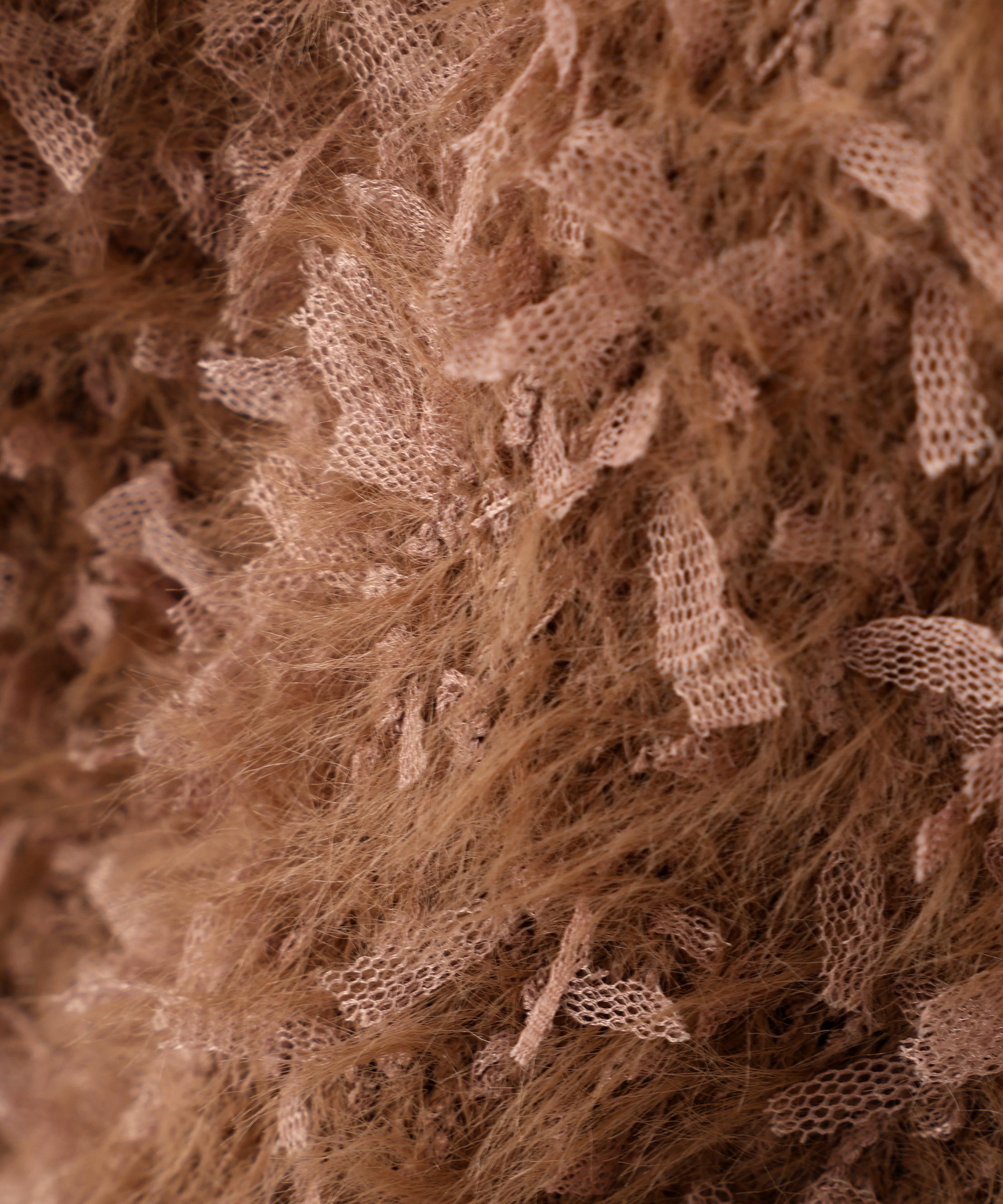 前後2wayチュールフェザーミックスミドル丈ニット ブラウン