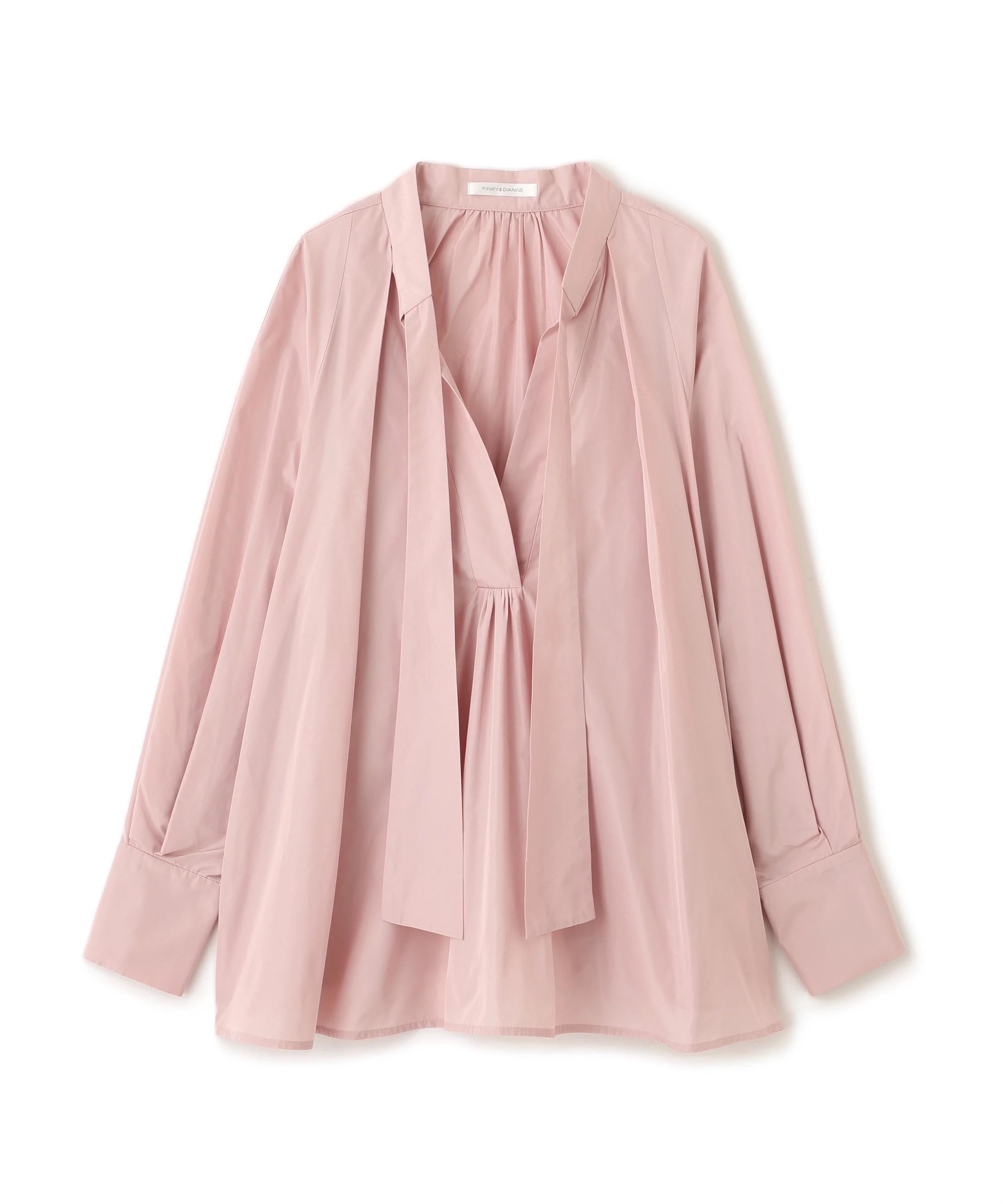 タックフレアボウブラウス ローズピンク