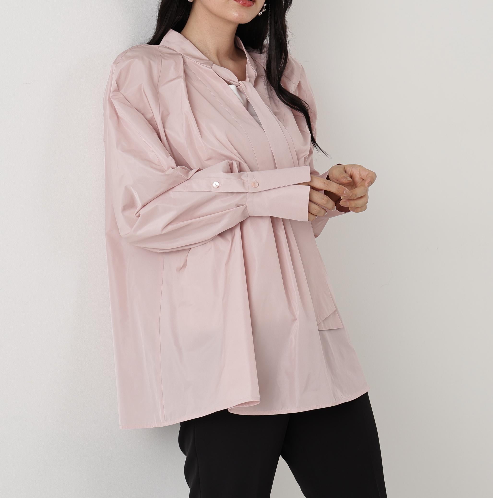 タックフレアボウブラウス ローズピンク