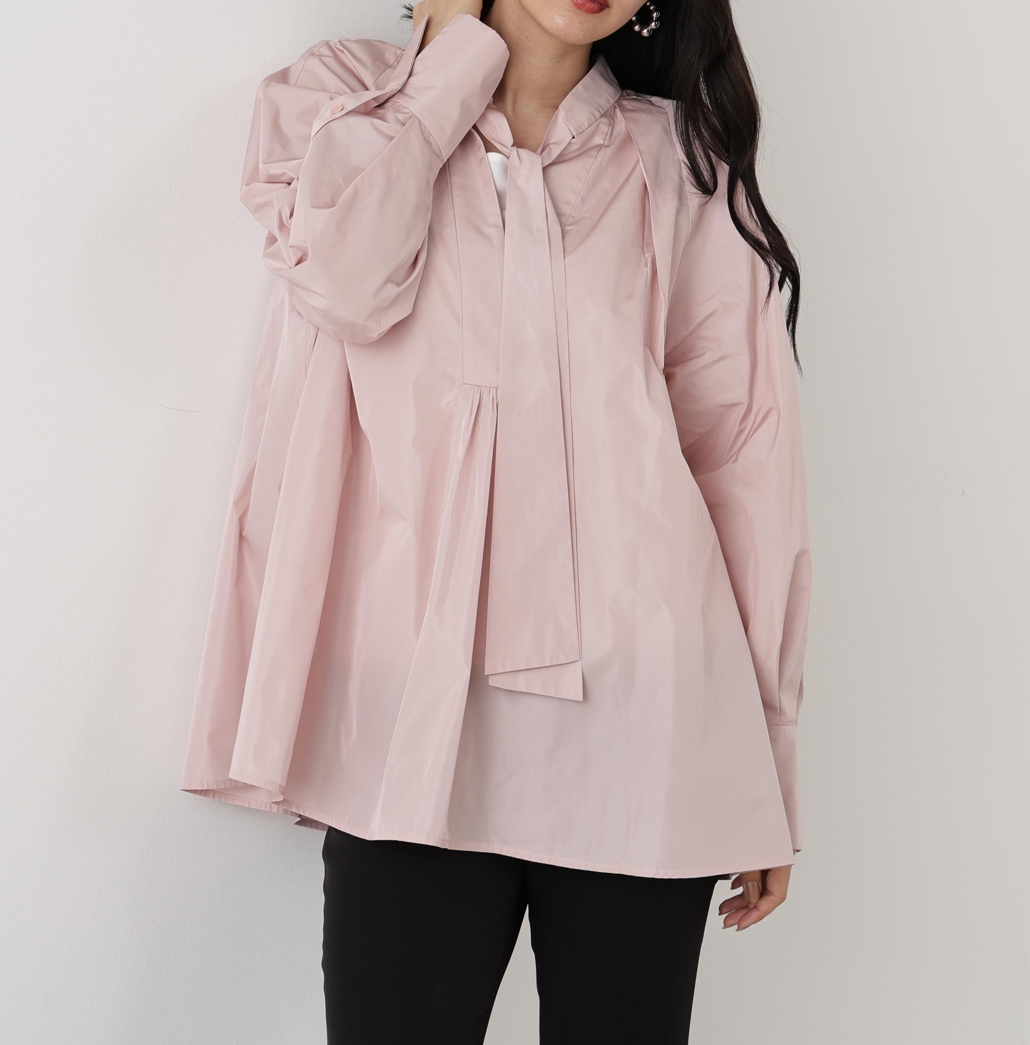 タックフレアボウブラウス ローズピンク