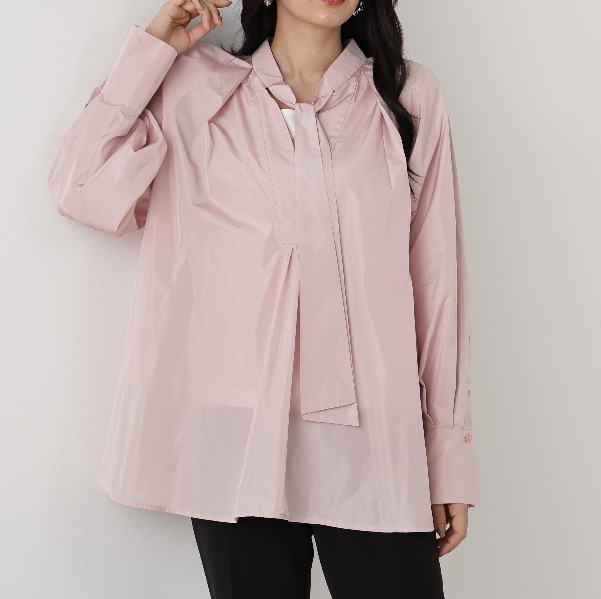 タックフレアボウブラウス ローズピンク