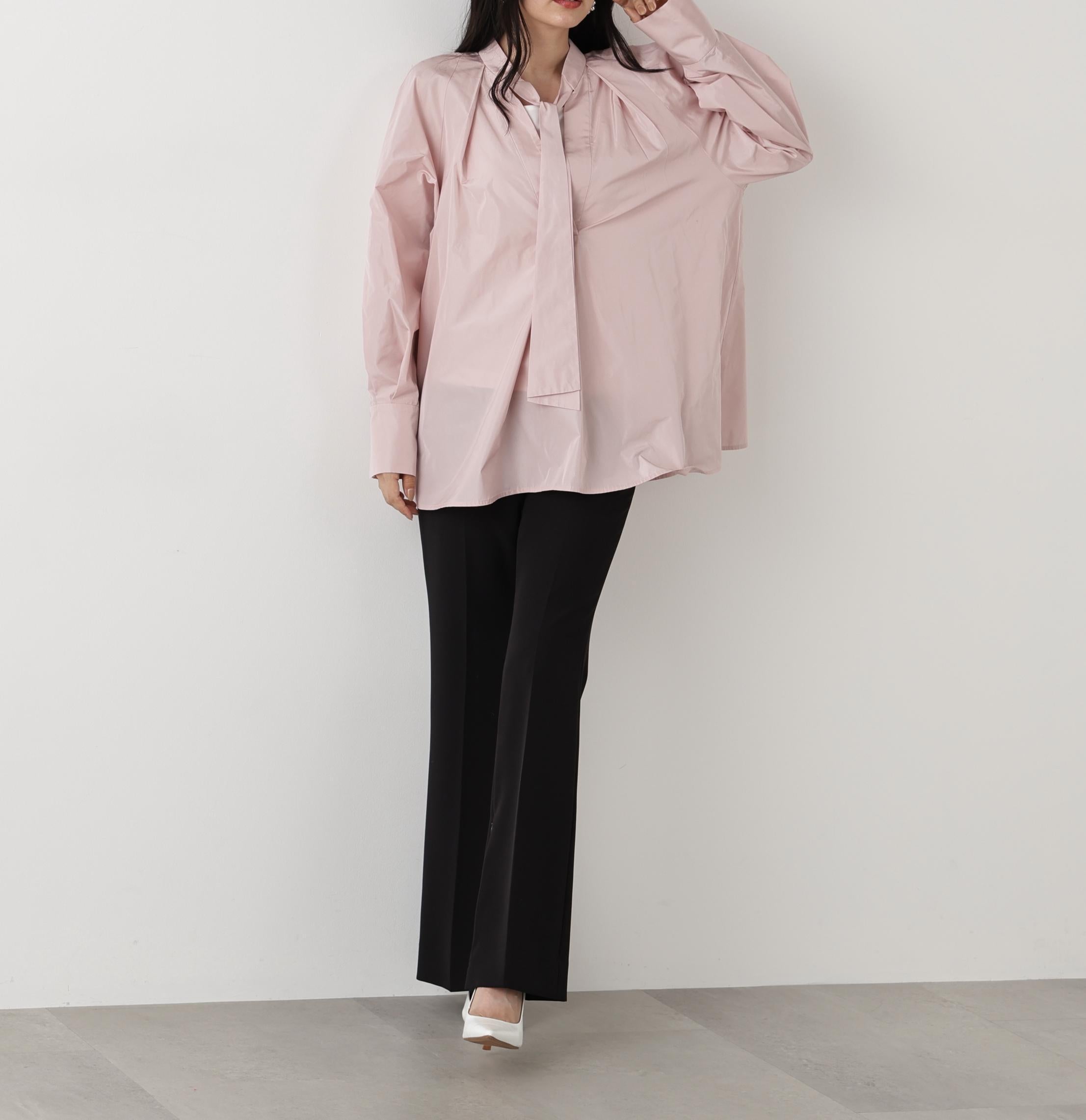 タックフレアボウブラウス ローズピンク