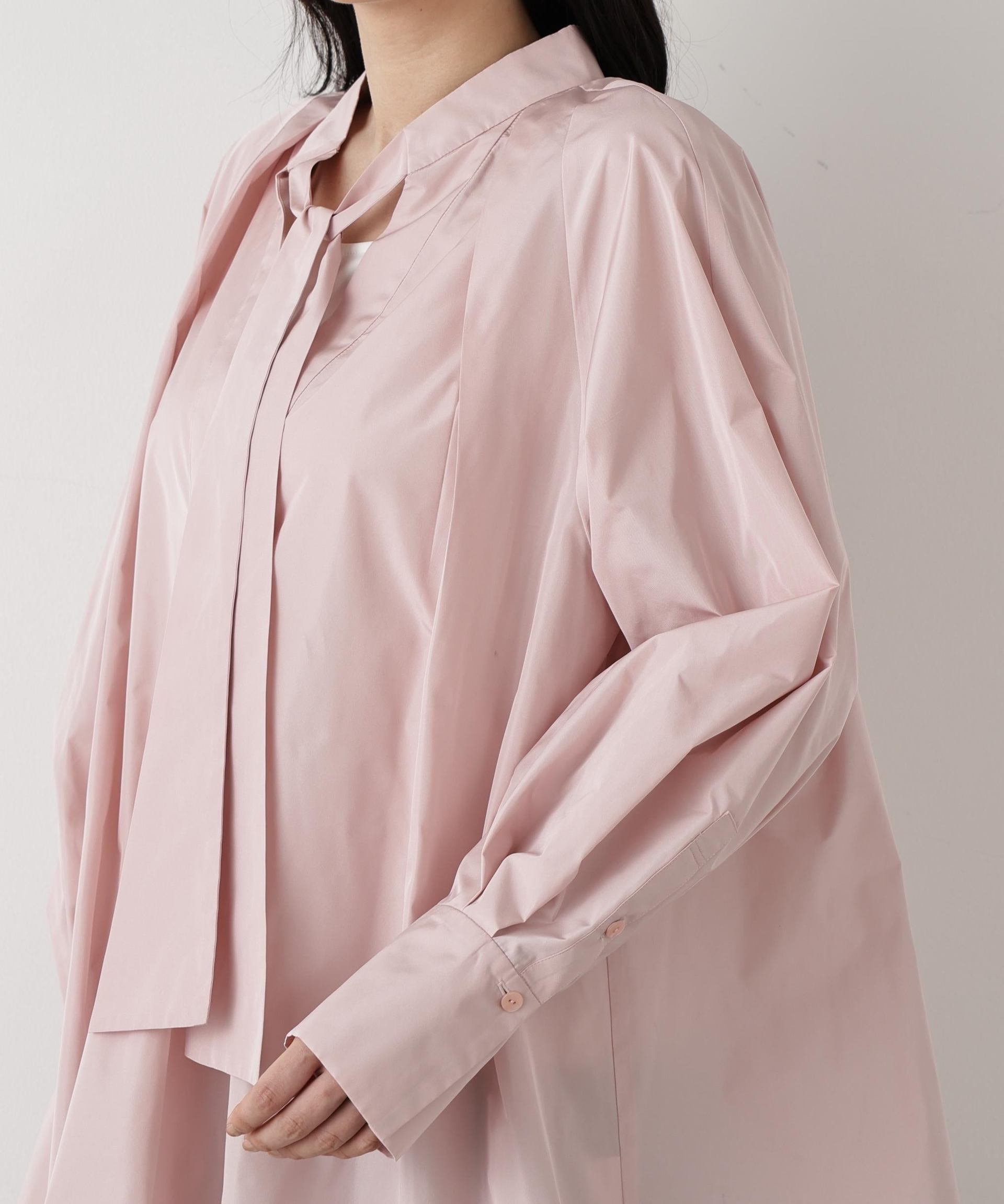 タックフレアボウブラウス ローズピンク