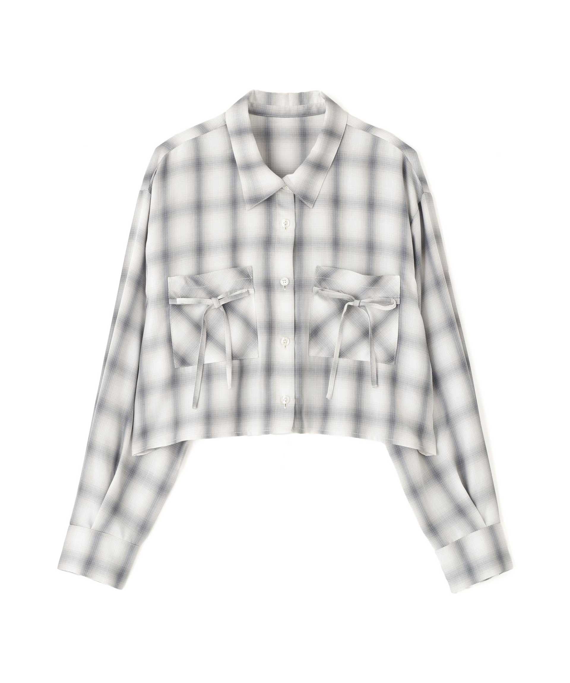 オンブレーチェック短丈シャツ グレー1