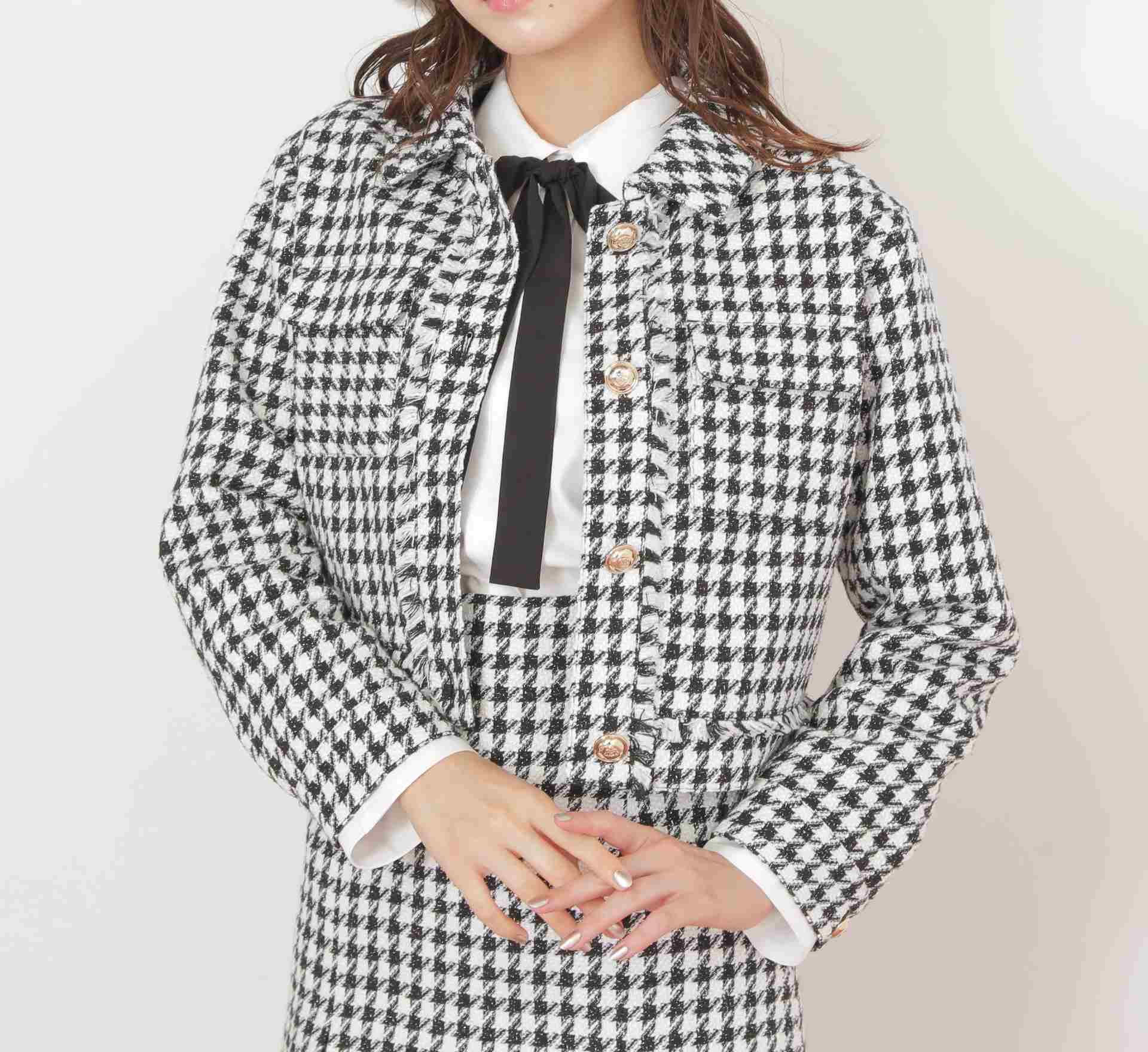 千鳥ツイードジャケット ブラック1