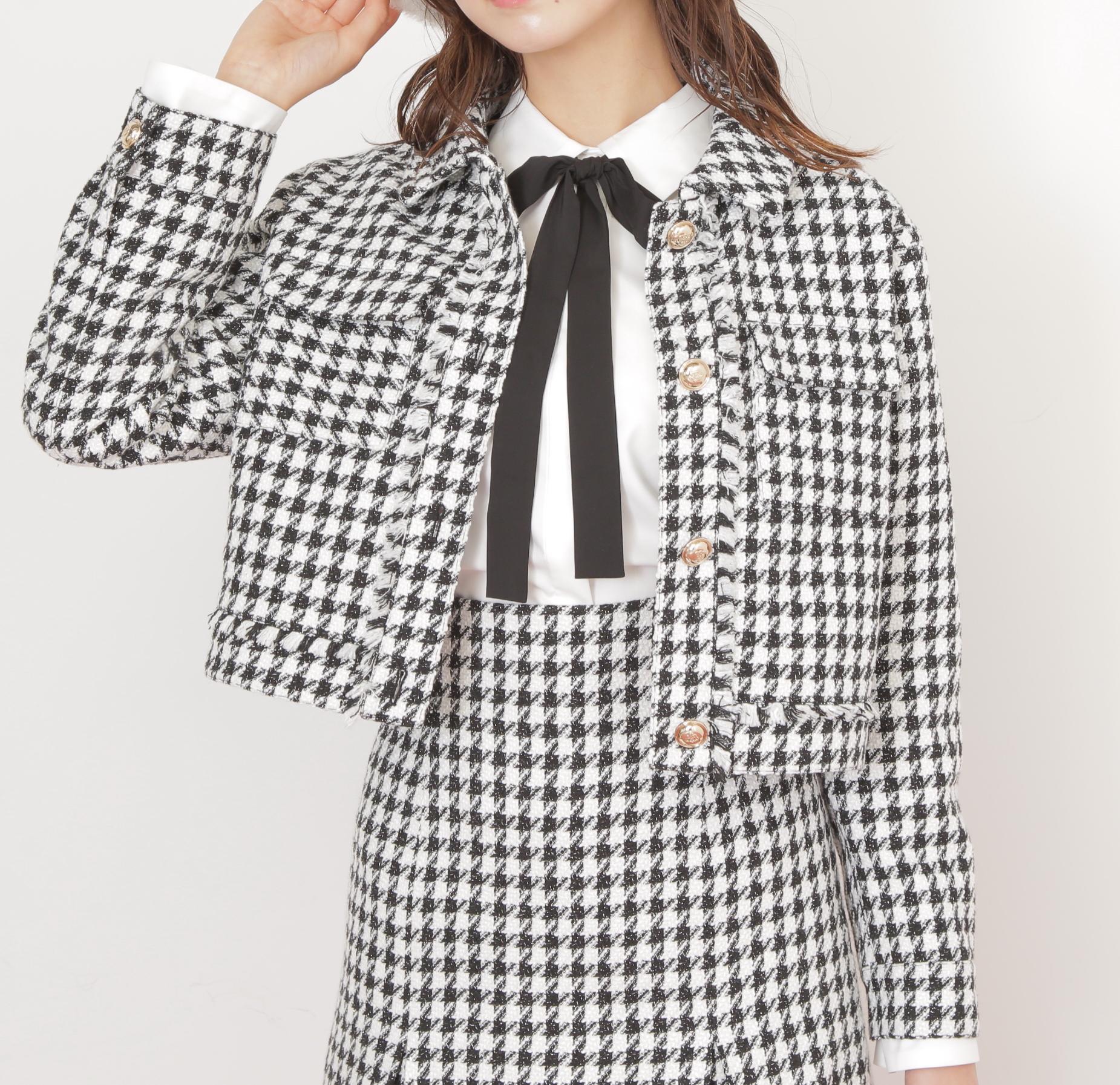 千鳥ツイードジャケット ブラック1