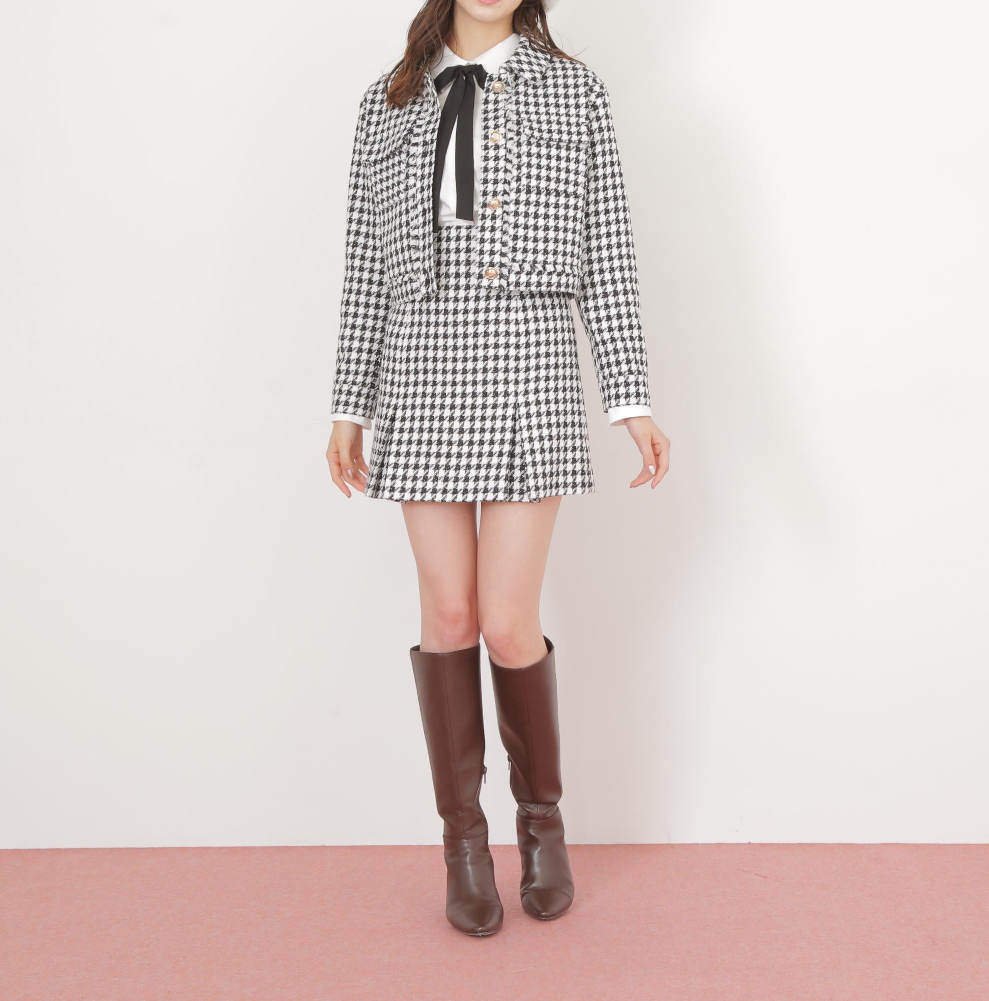 千鳥ツイードジャケット ブラック1