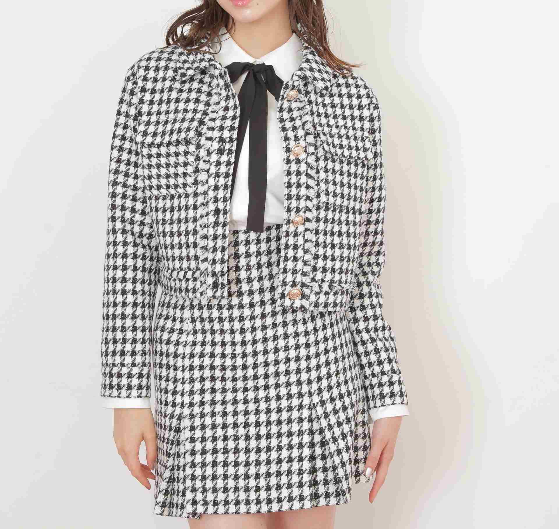 千鳥ツイードジャケット ブラック1