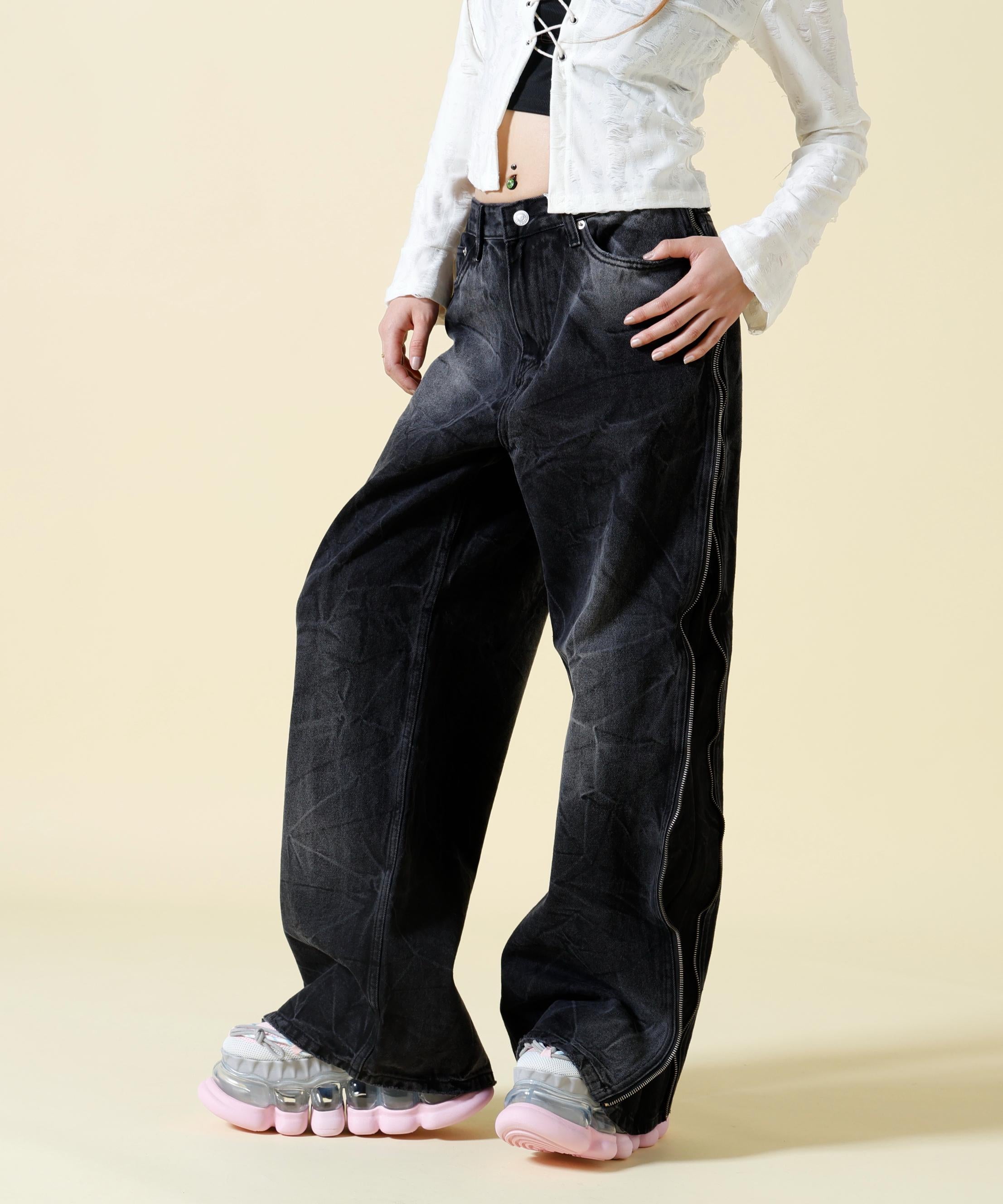 SIS/エスアイエス/Side Zip Denim Pants ブラック