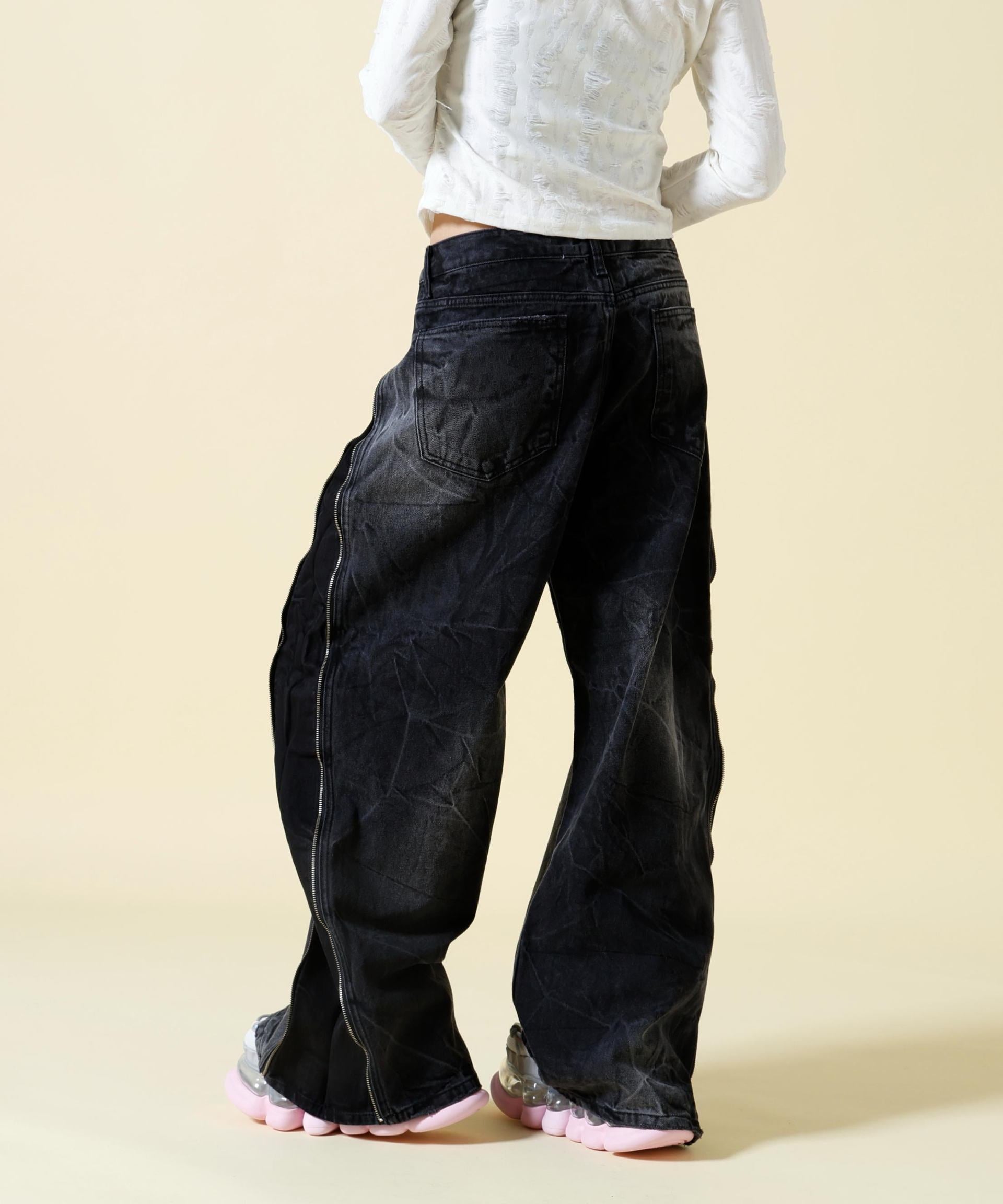 SIS/エスアイエス/Side Zip Denim Pants ブラック
