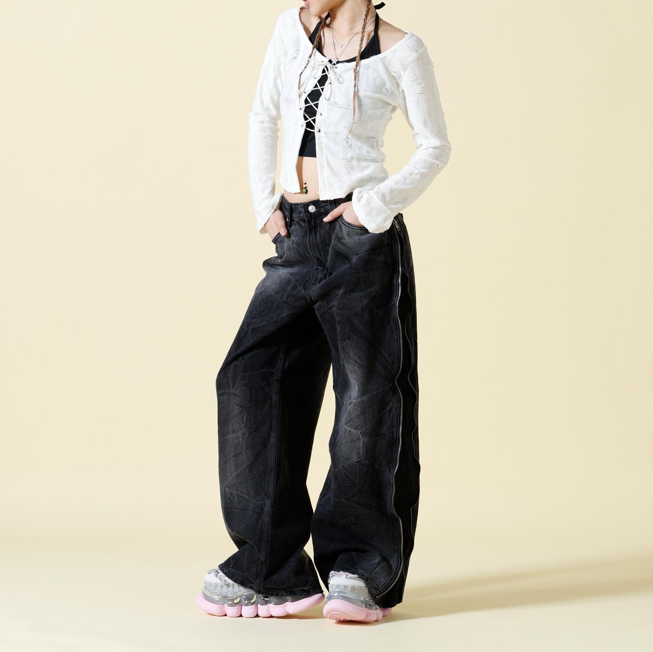 SIS/エスアイエス/Side Zip Denim Pants ブラック